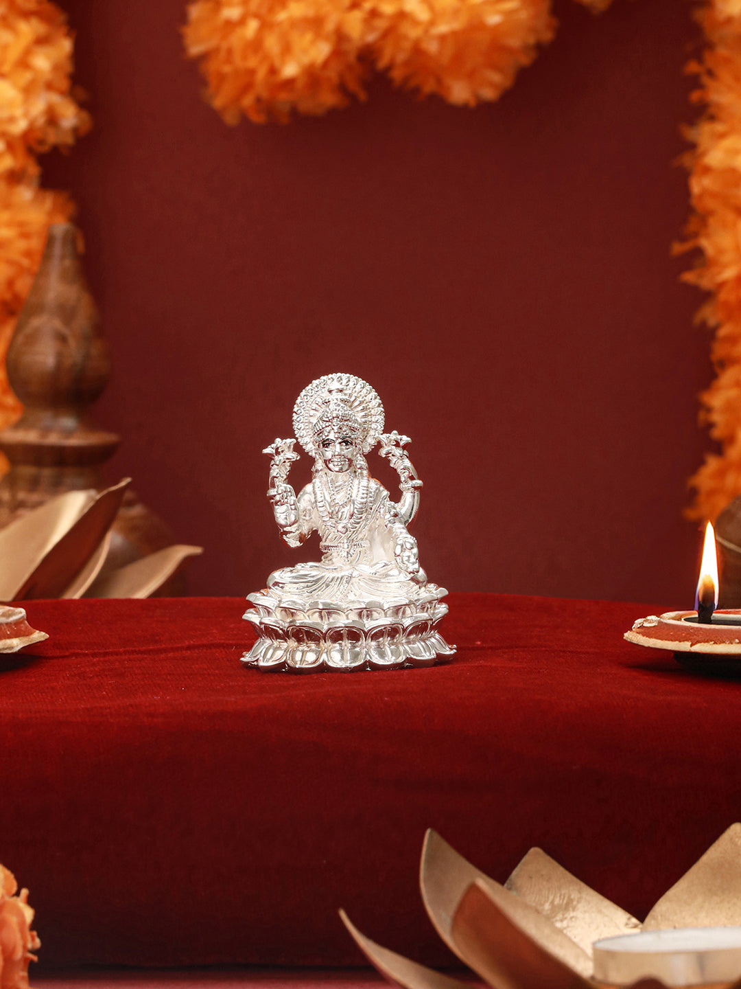 999 Pure Silver Divine Goddess Lakshmi Mata  On lotus Silver Idol
