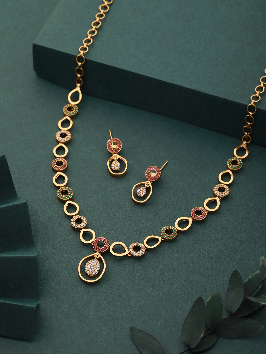 Gold Plated CZ Studded Minimal Jewellery Set