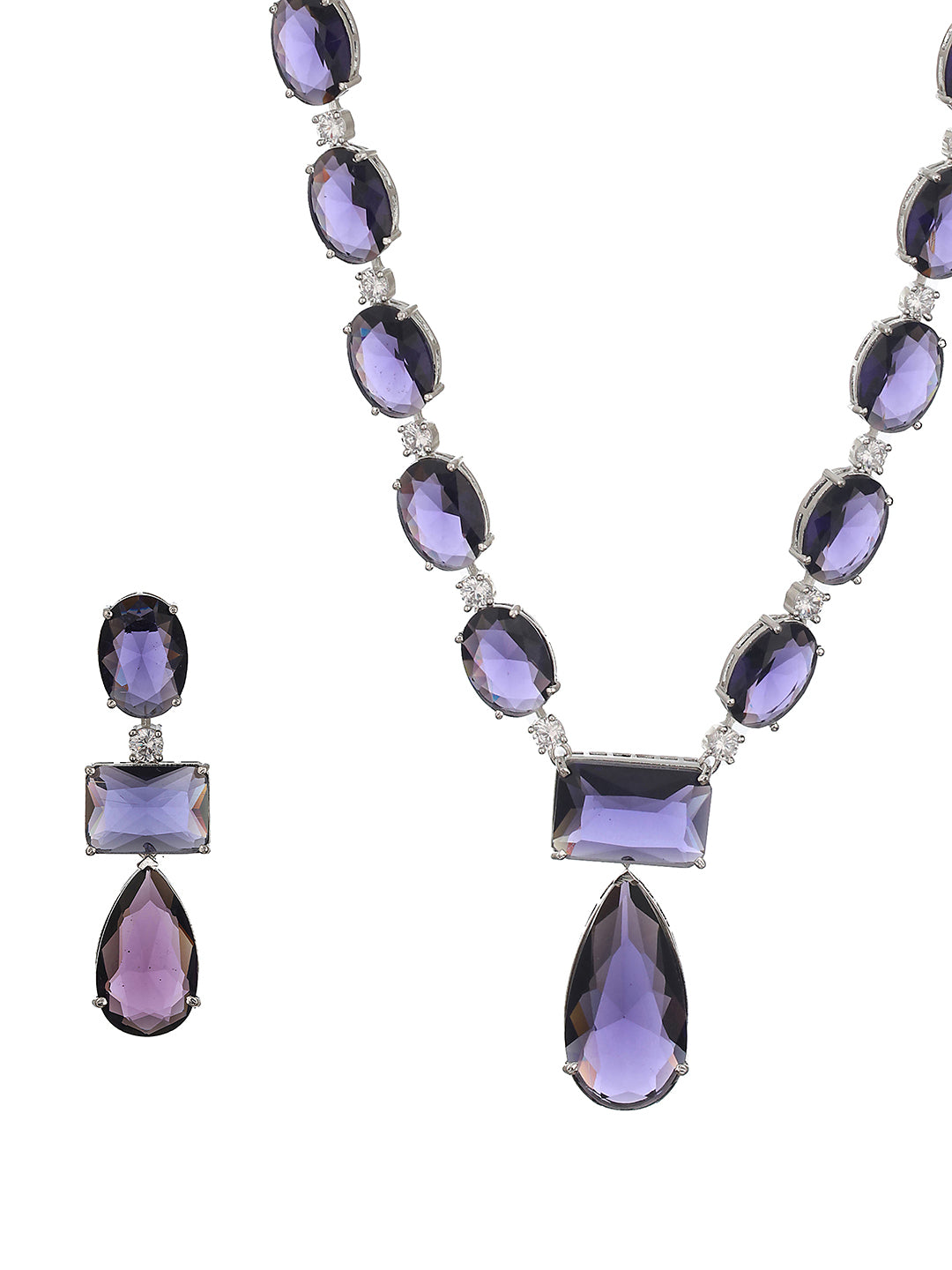 Silver Toned Blue  Amethyst   Doublet Studded Luxe Designer Necklace Jewellery  Set
