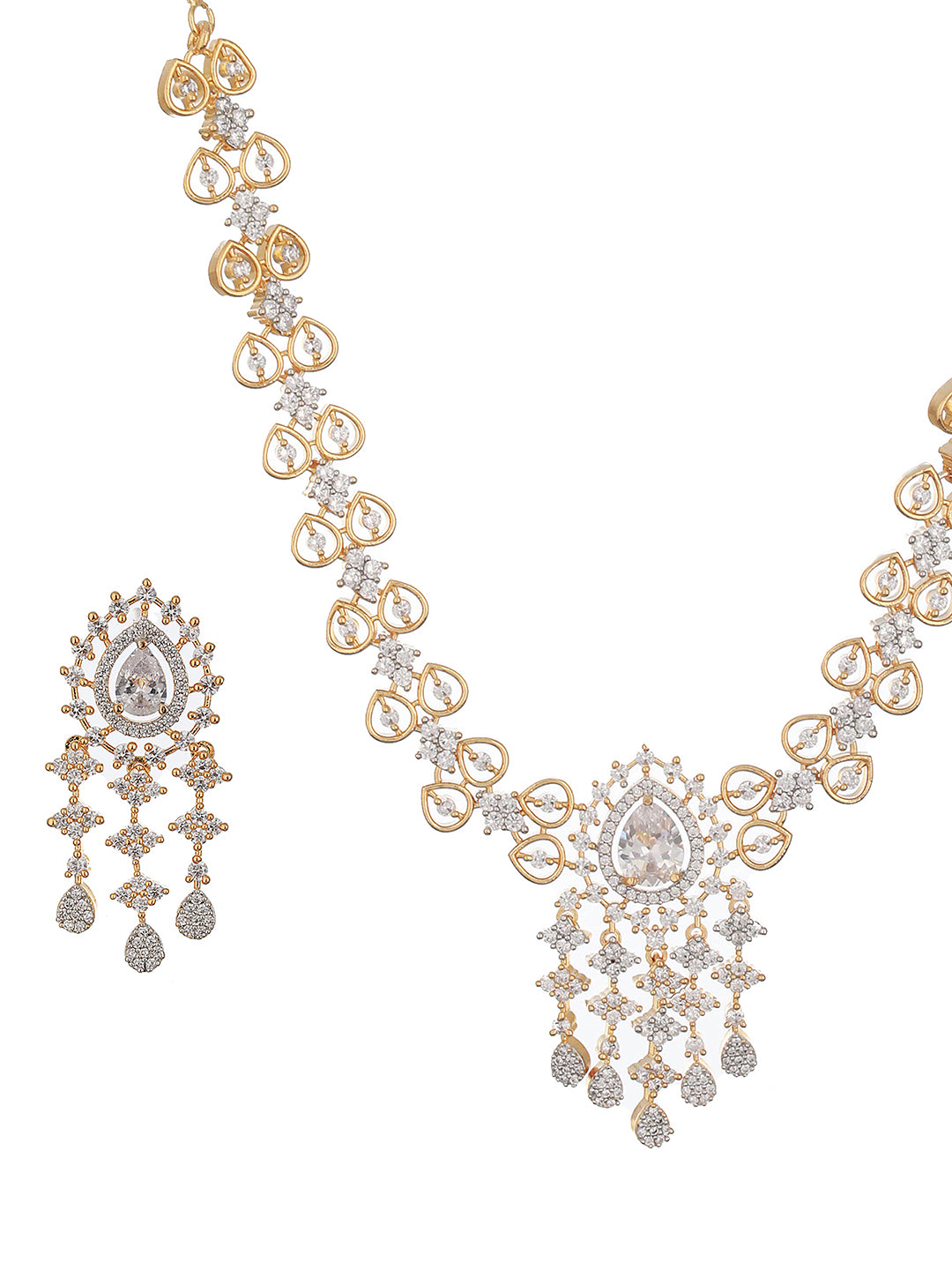 Gold Toned AD Studded Minimal Floral Delicate Pendant Jewellery  Set
