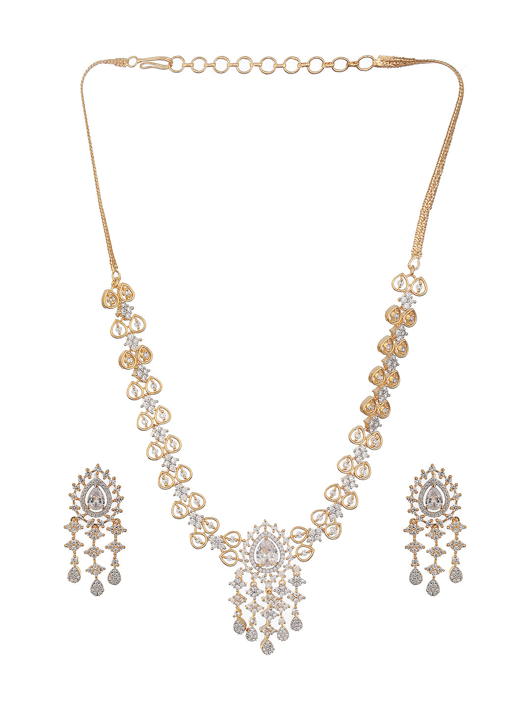 Gold Toned AD Studded Minimal Floral Delicate Pendant Jewellery  Set