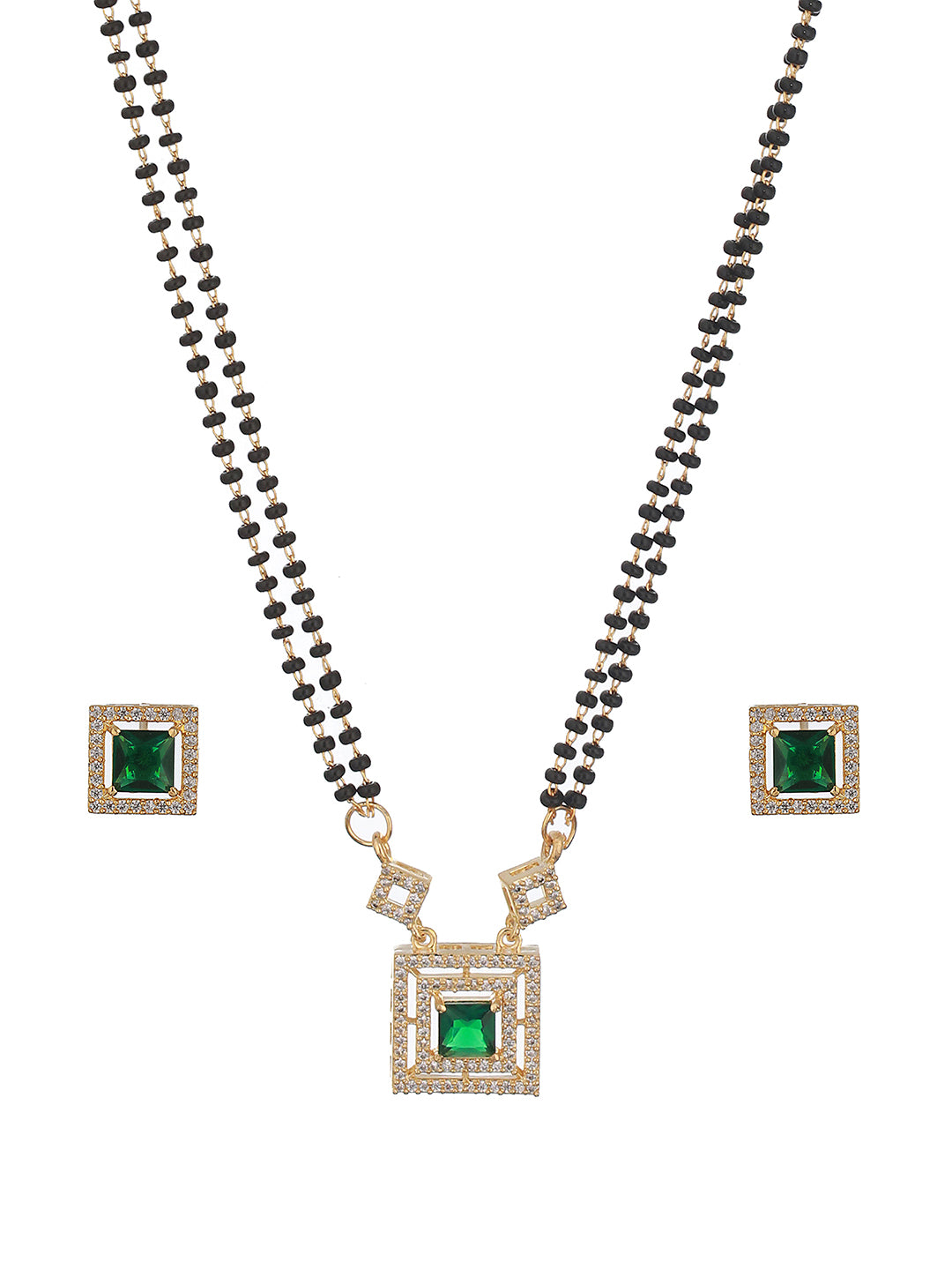 Gold Polish Green Zircon Minimal Officewear Mangalsutra Jewellery Set