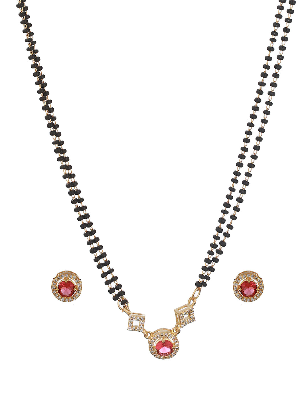 Gold Toned Ruby Red AD Minimal Mangalsutra Jewellery Set