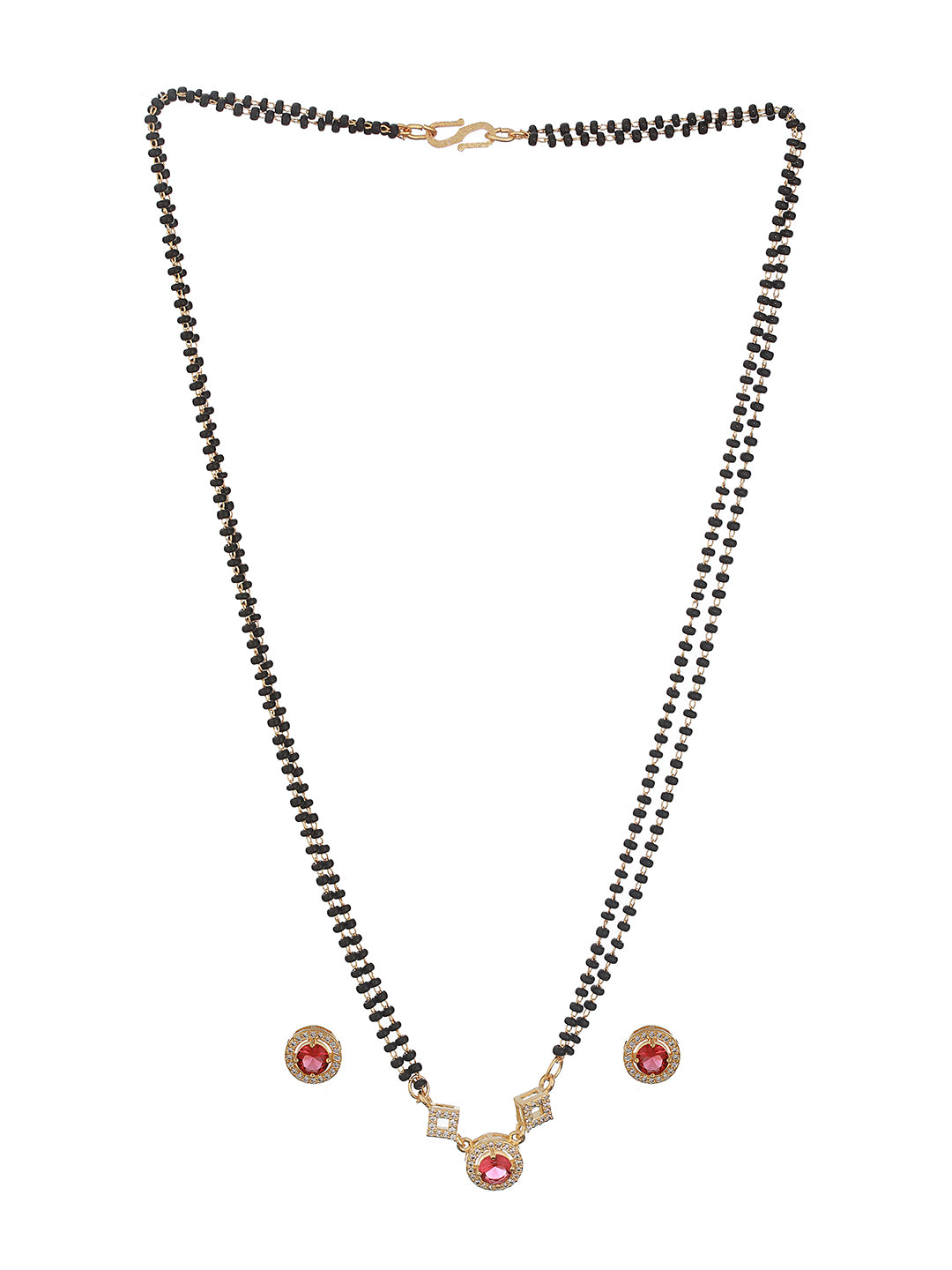 Gold Toned Ruby Red AD Minimal Mangalsutra Jewellery Set