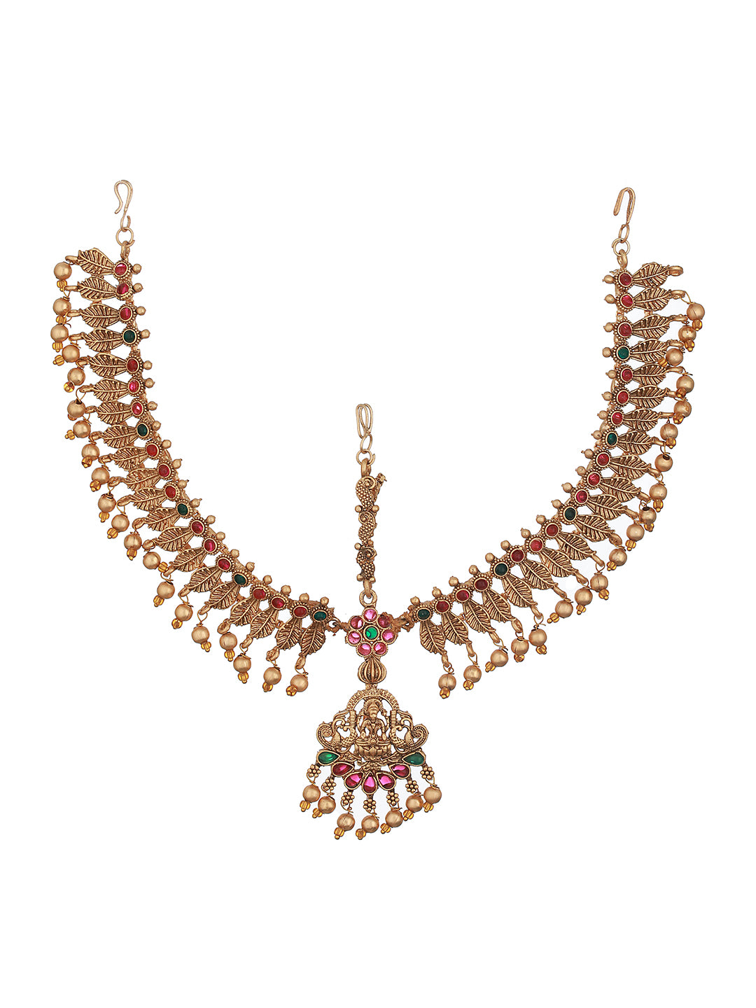 Gold Plated Red Green Kempo Studded Lakshmiji Temple Bridal Damini Matha PattiMatha Patti Unknown