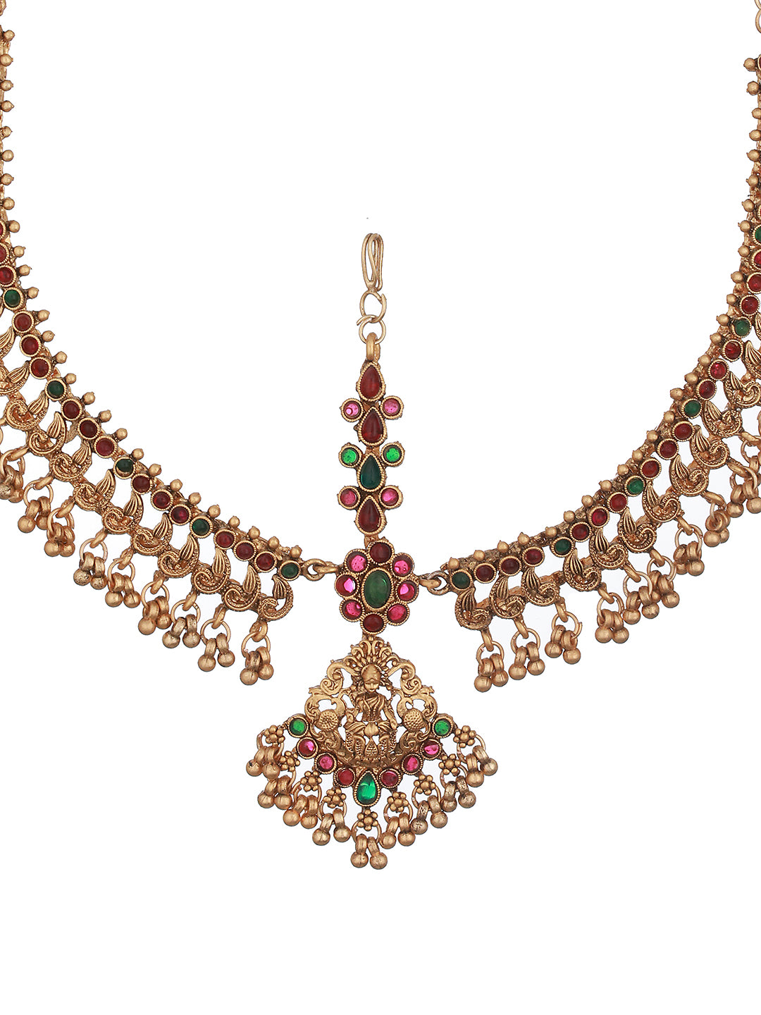 Gold Plated Red Kemp Antique Temple Bridal Damini Matha Patti