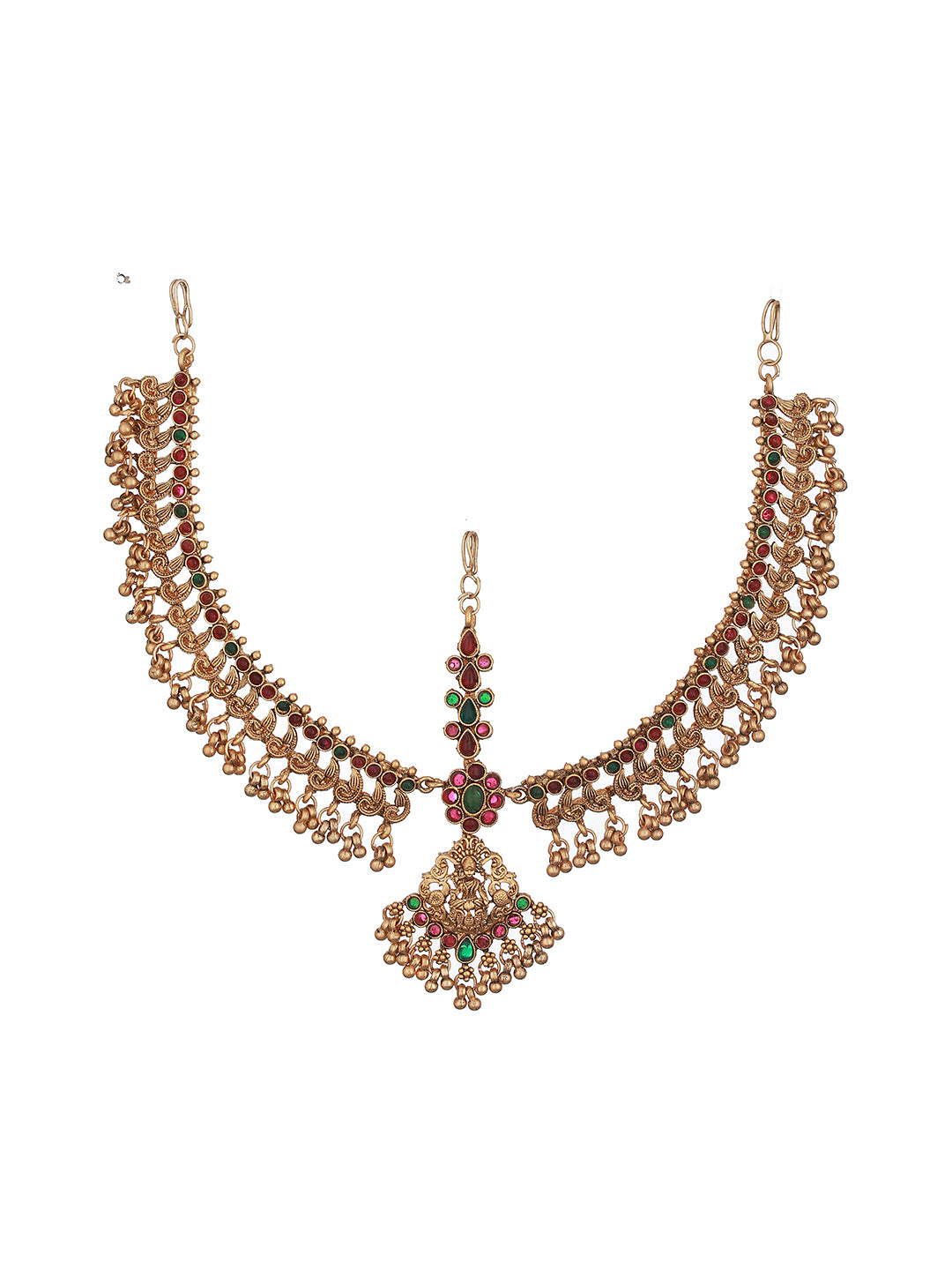 Gold Plated Red Kemp Antique Temple Bridal Damini Matha Patti