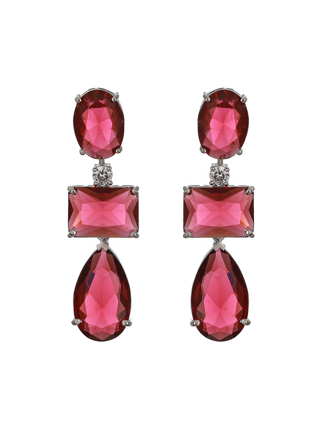 Silver Toned Red Ruby Designer Patywear  Necklace Jewellery Set