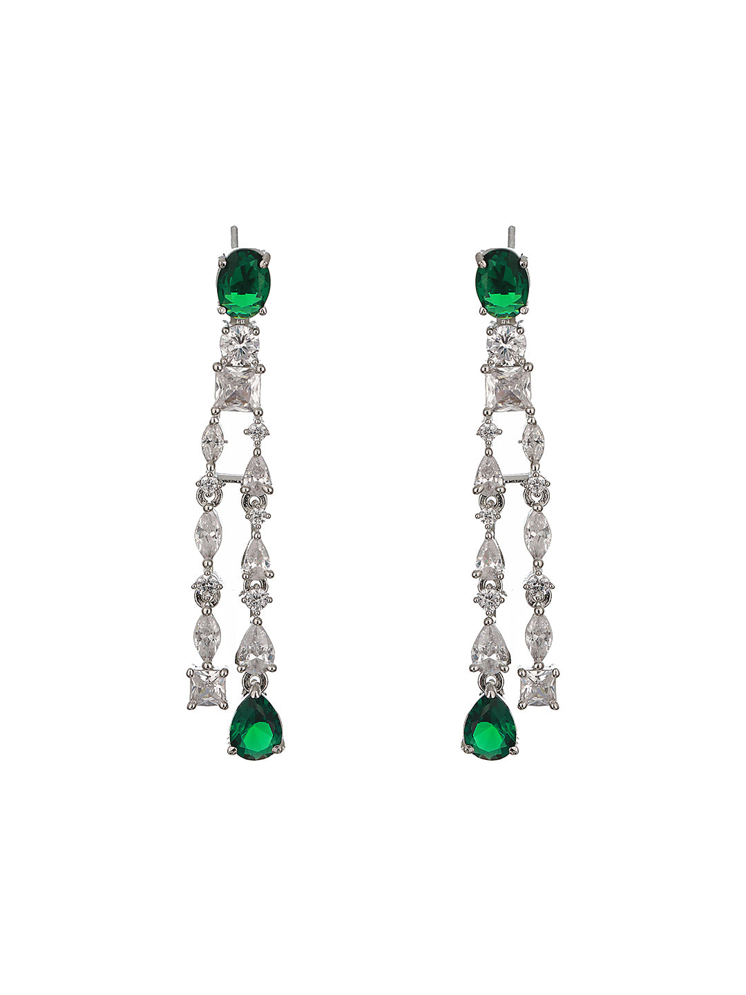 Silver Plated Green AD Multilayered Luxe Bridal Jewellery  Set