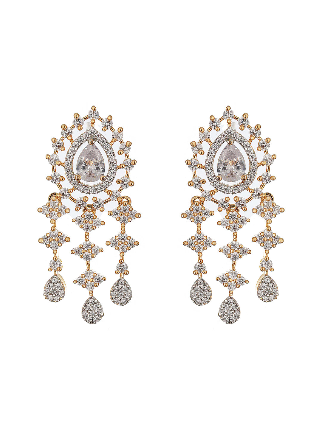 Gold Toned AD Studded Minimal Floral Delicate Pendant Jewellery  Set