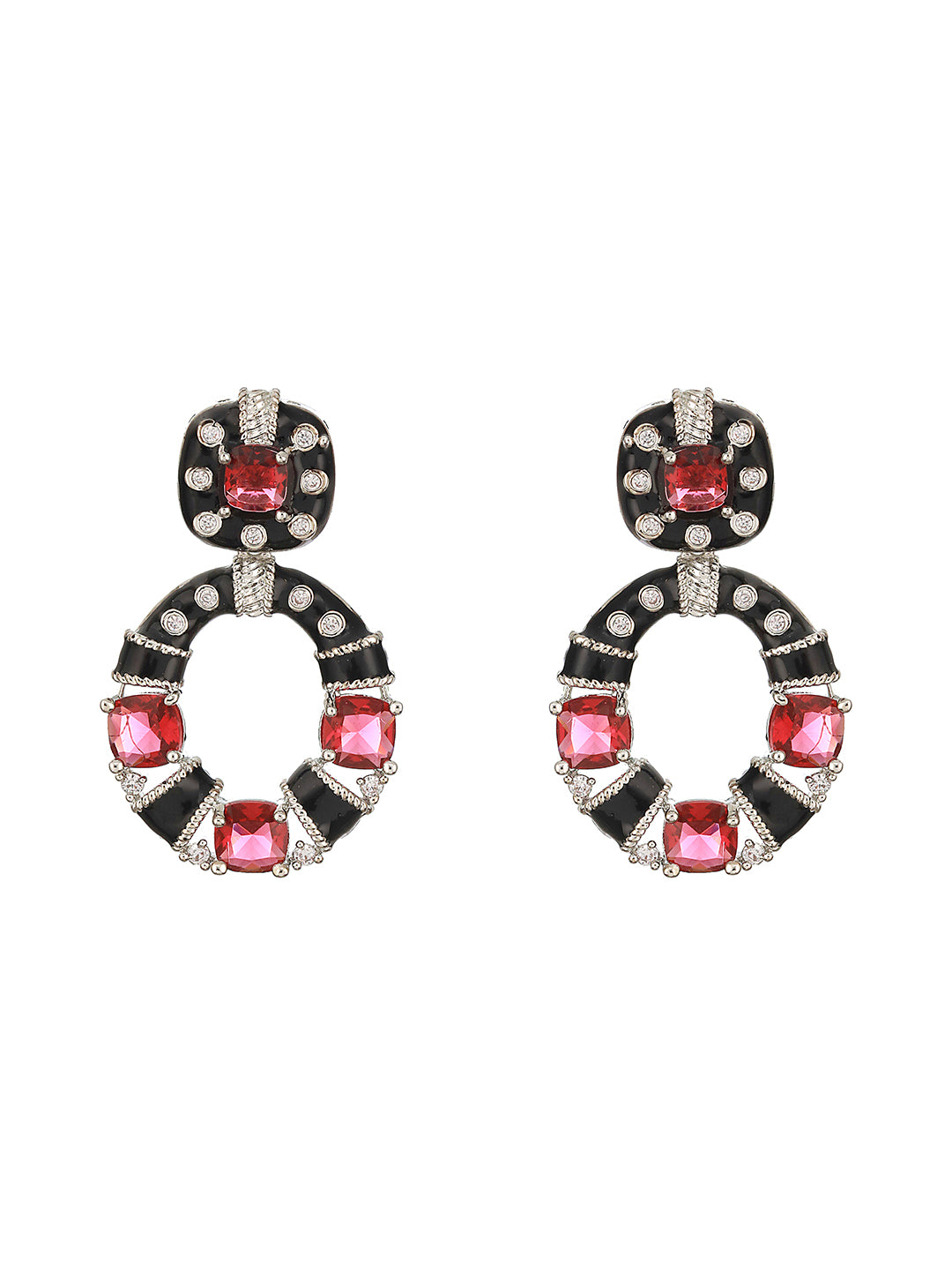 Black & Red AD Studded Designer Minimal Hoop Earring