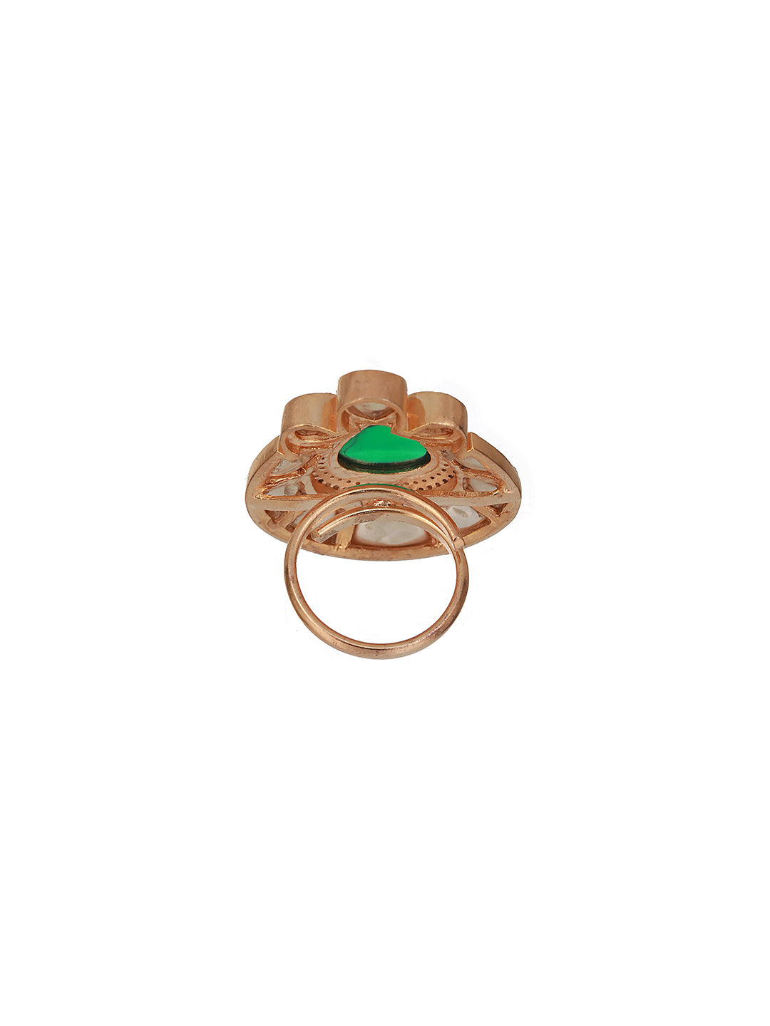 Gold Polish Green Polki Kundan Designer Adjustable Engagement Finger Ring