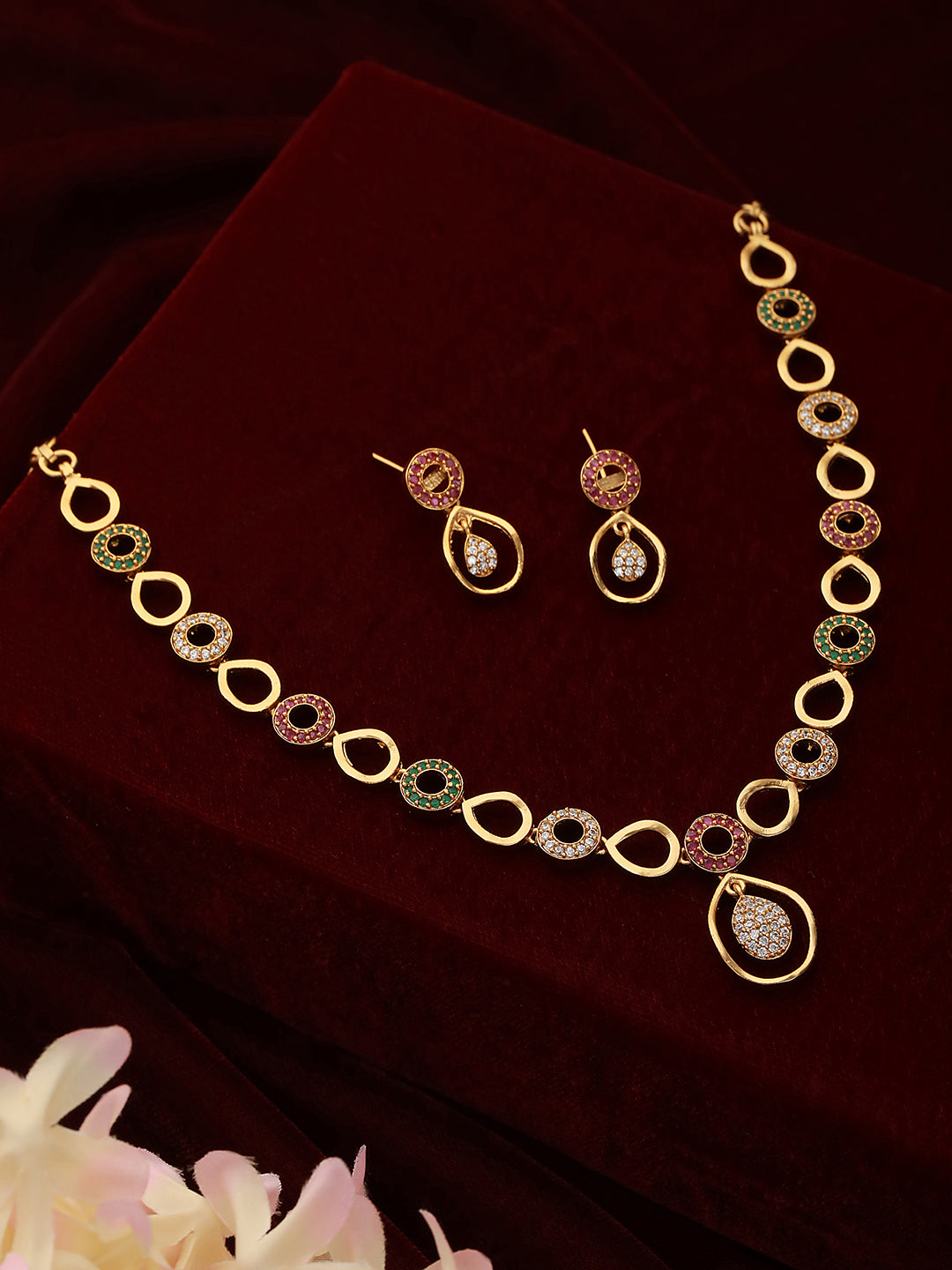 Gold Plated CZ Studded Minimal Jewellery Set