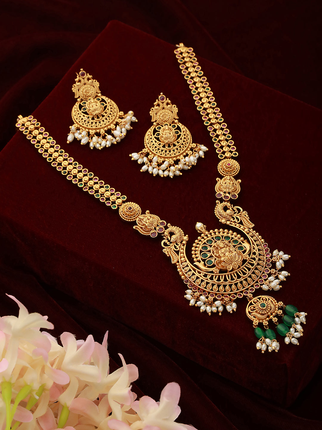 Gold Plated Zircon Studded Lakshmi Ji Necklace Jewellery set