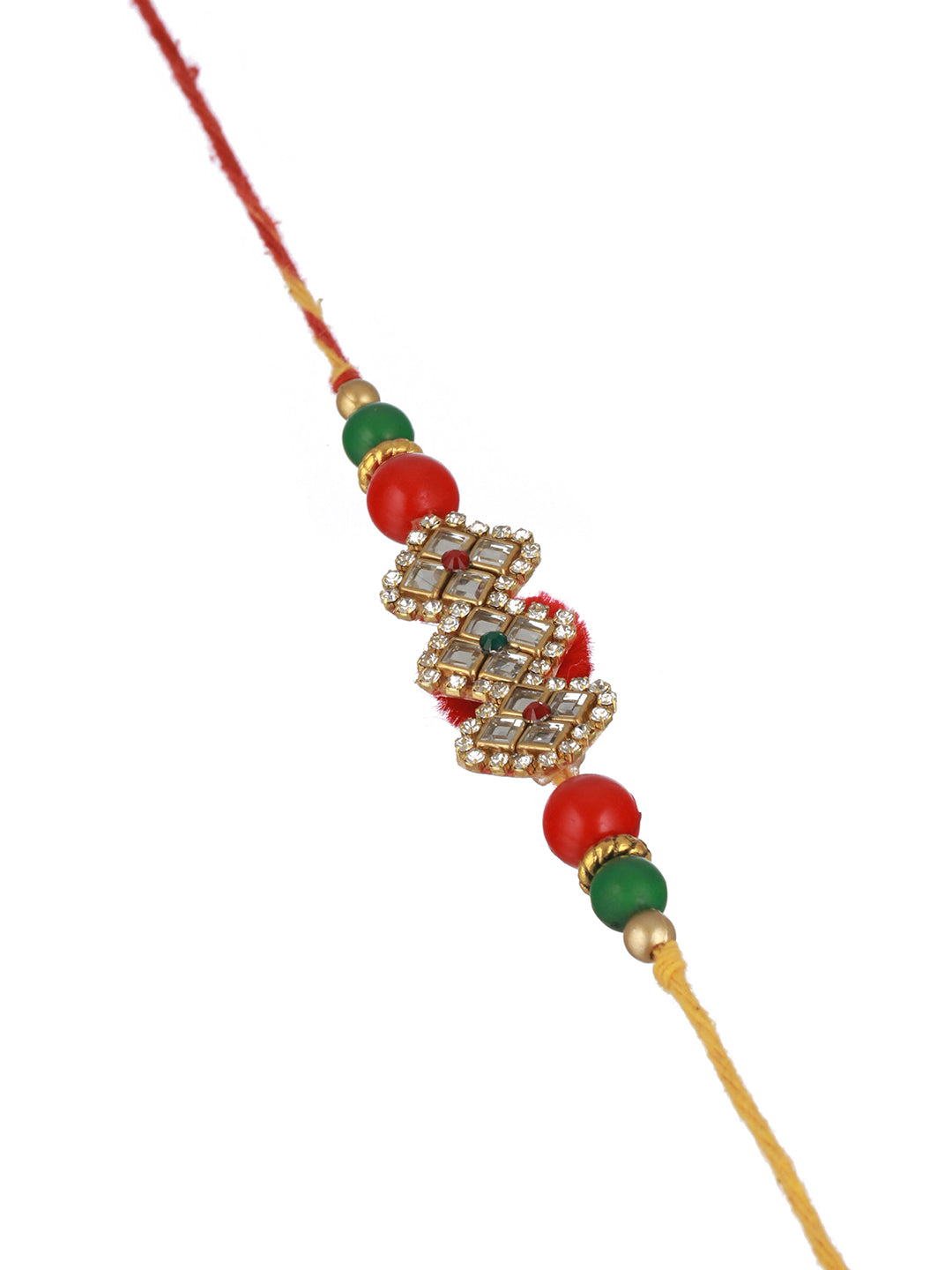 Red Kundan Studded Luxe Rakhi with Roli Chawal