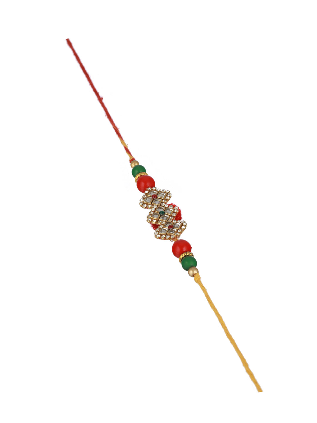Red Kundan Studded Luxe Rakhi with Roli Chawal