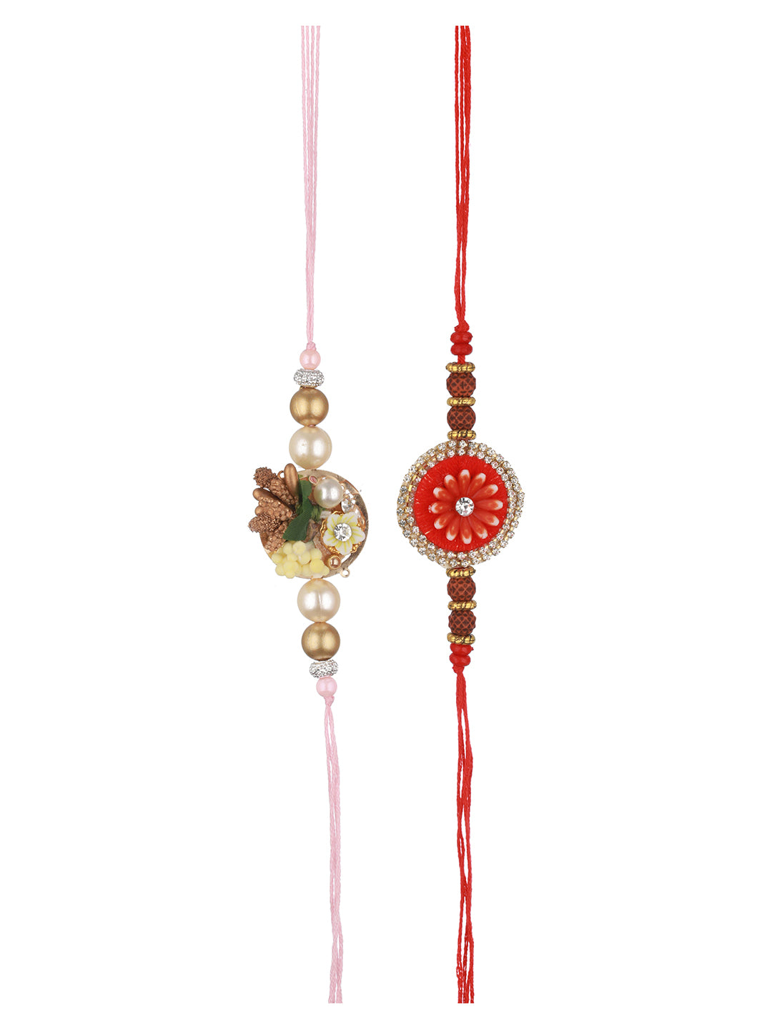 Set Of 2 Kundan & Pearl Beaded Statement  Rakhi with Roli Chawal