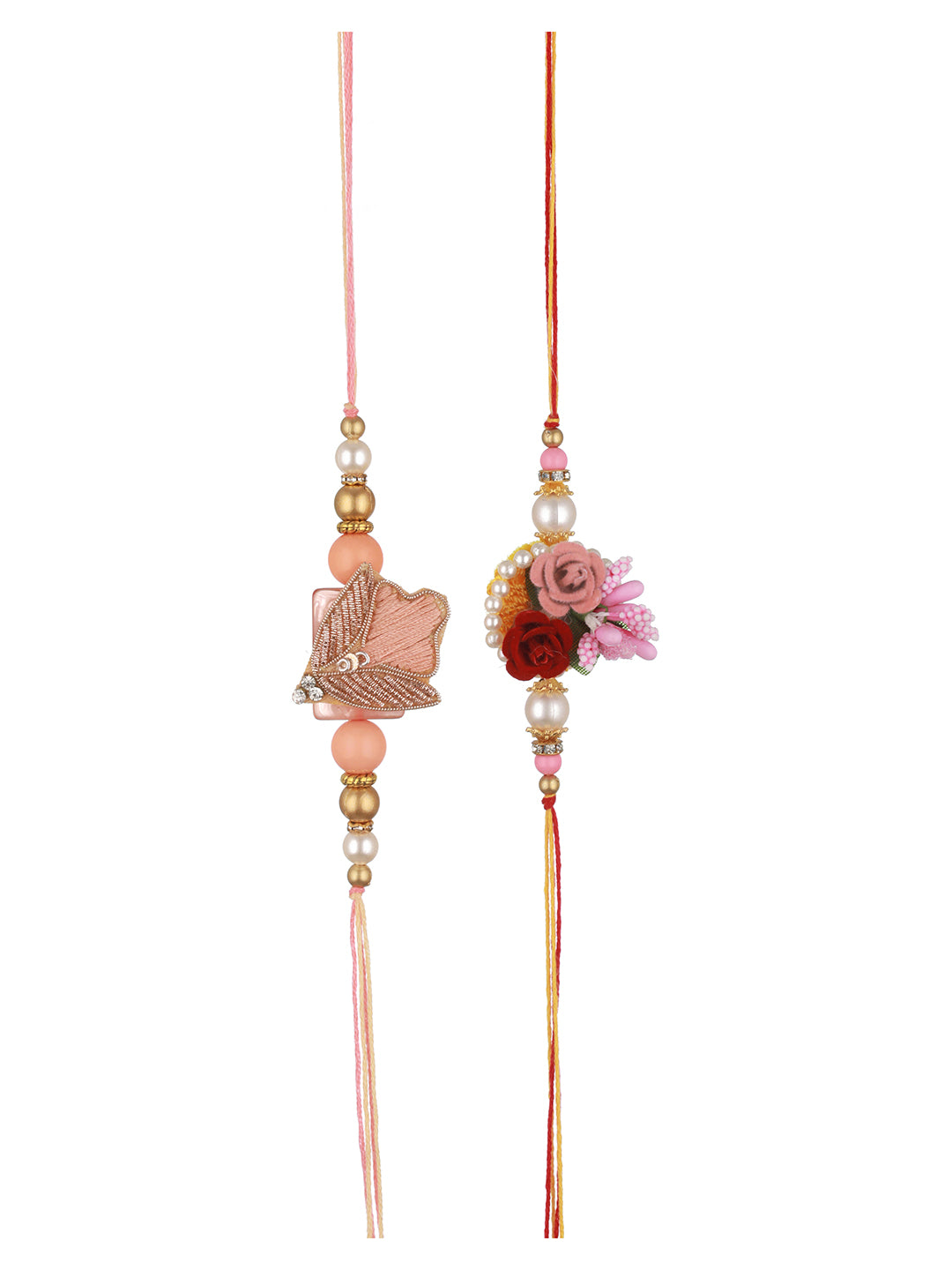 Set of 2 Kundan & Pearl Beaded Rakhi with Roli Chawal