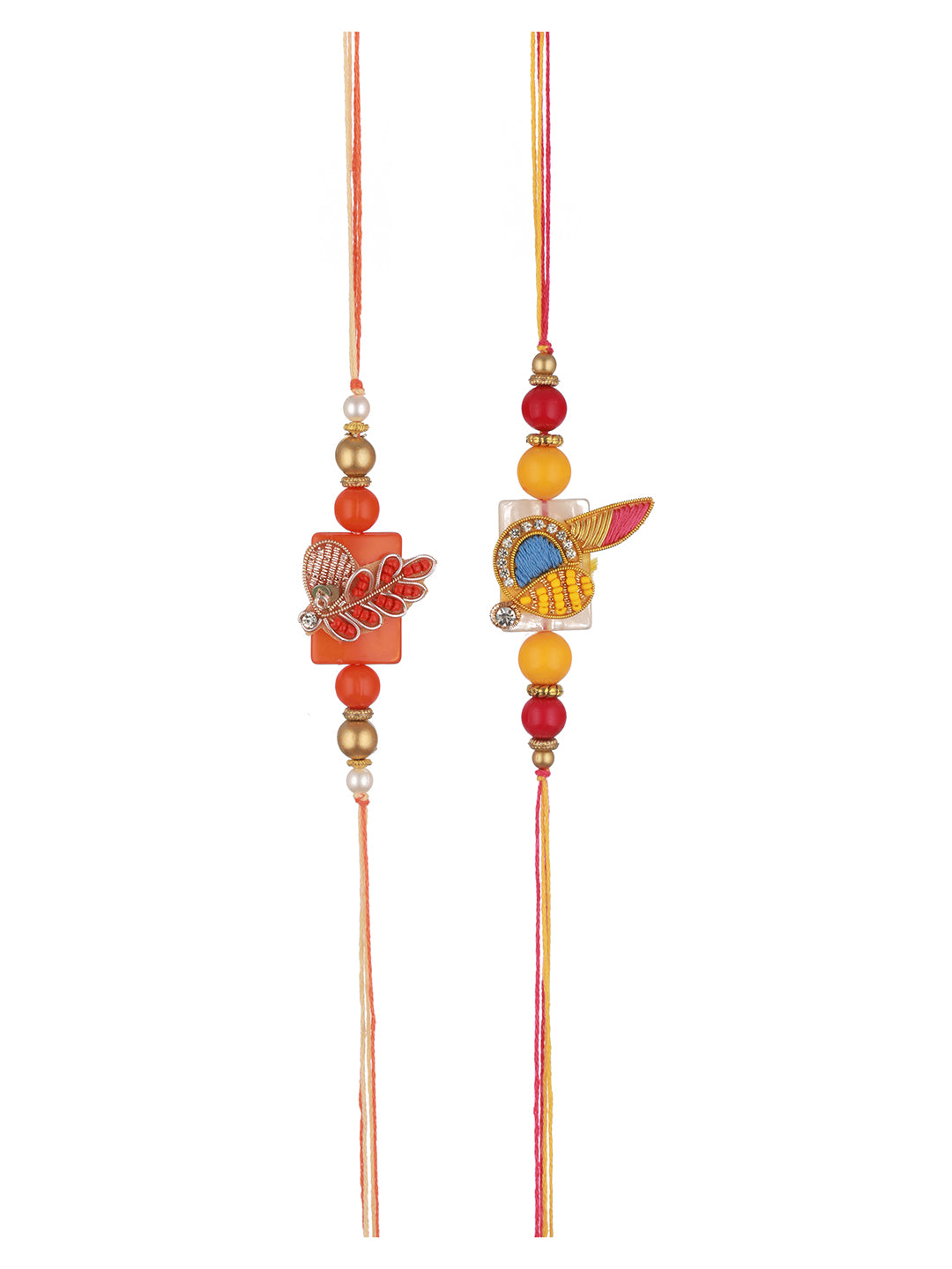 Set Of 2 Pearl Beaded Designer handcrafted Rakhi with Roli Chawal