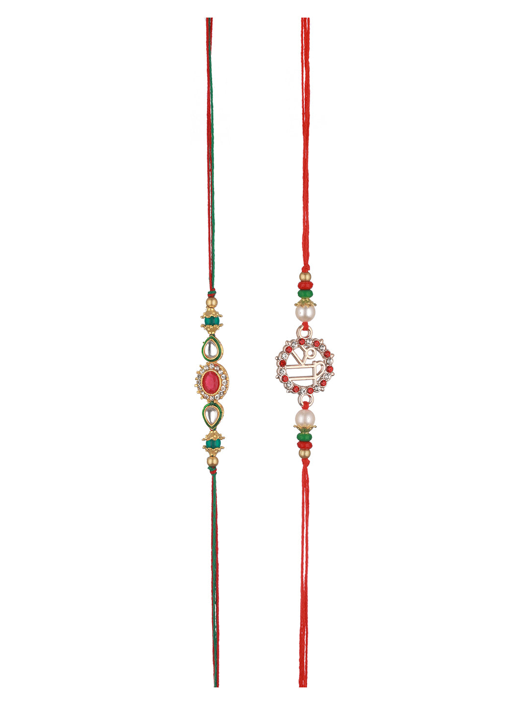 Set of 2 Kundan & Pearl Beaded Rakhi with Roli Chawal