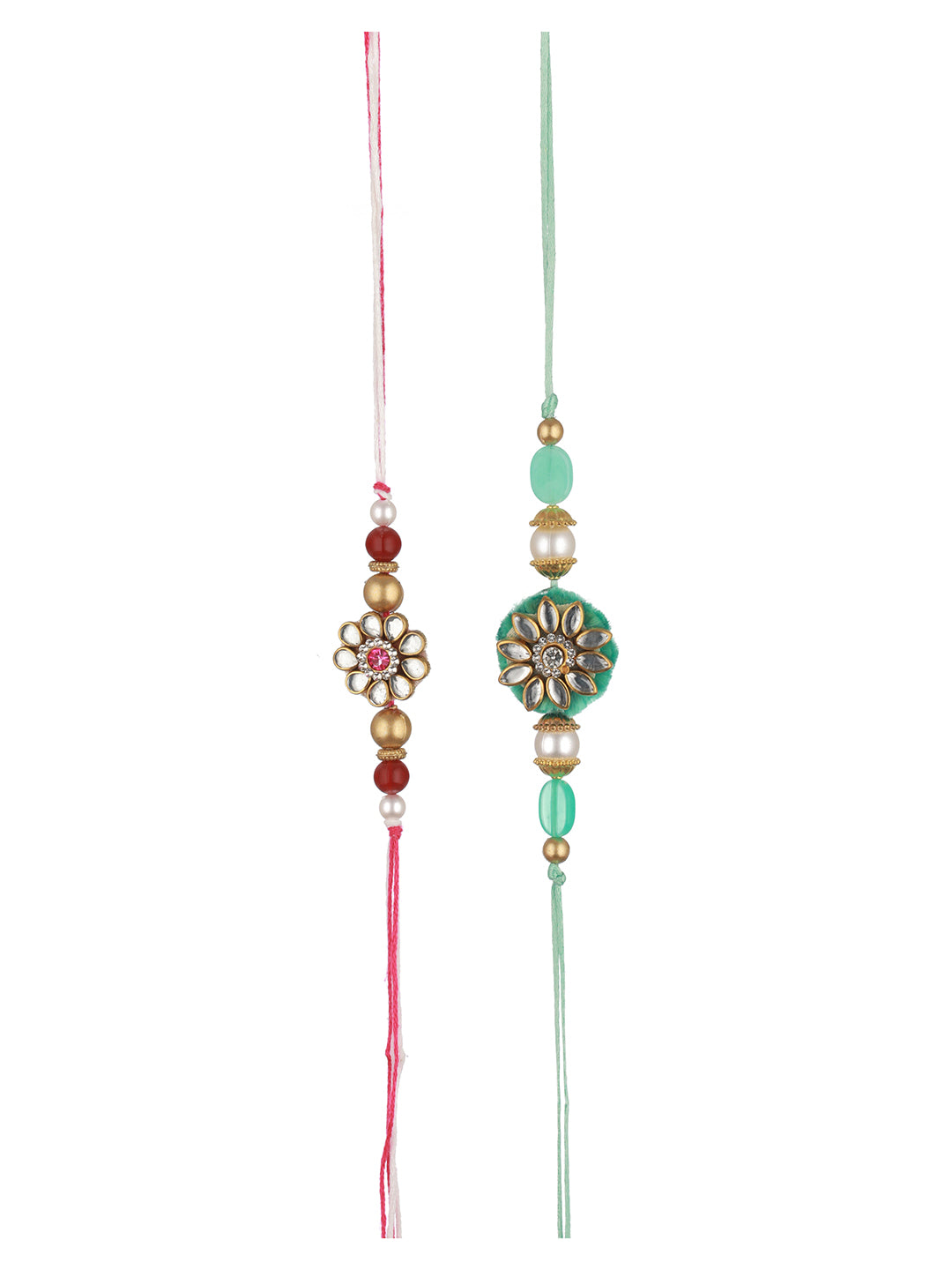 Set of 2 Kundan & Pearl Beaded Rakhi with Roli Chawal