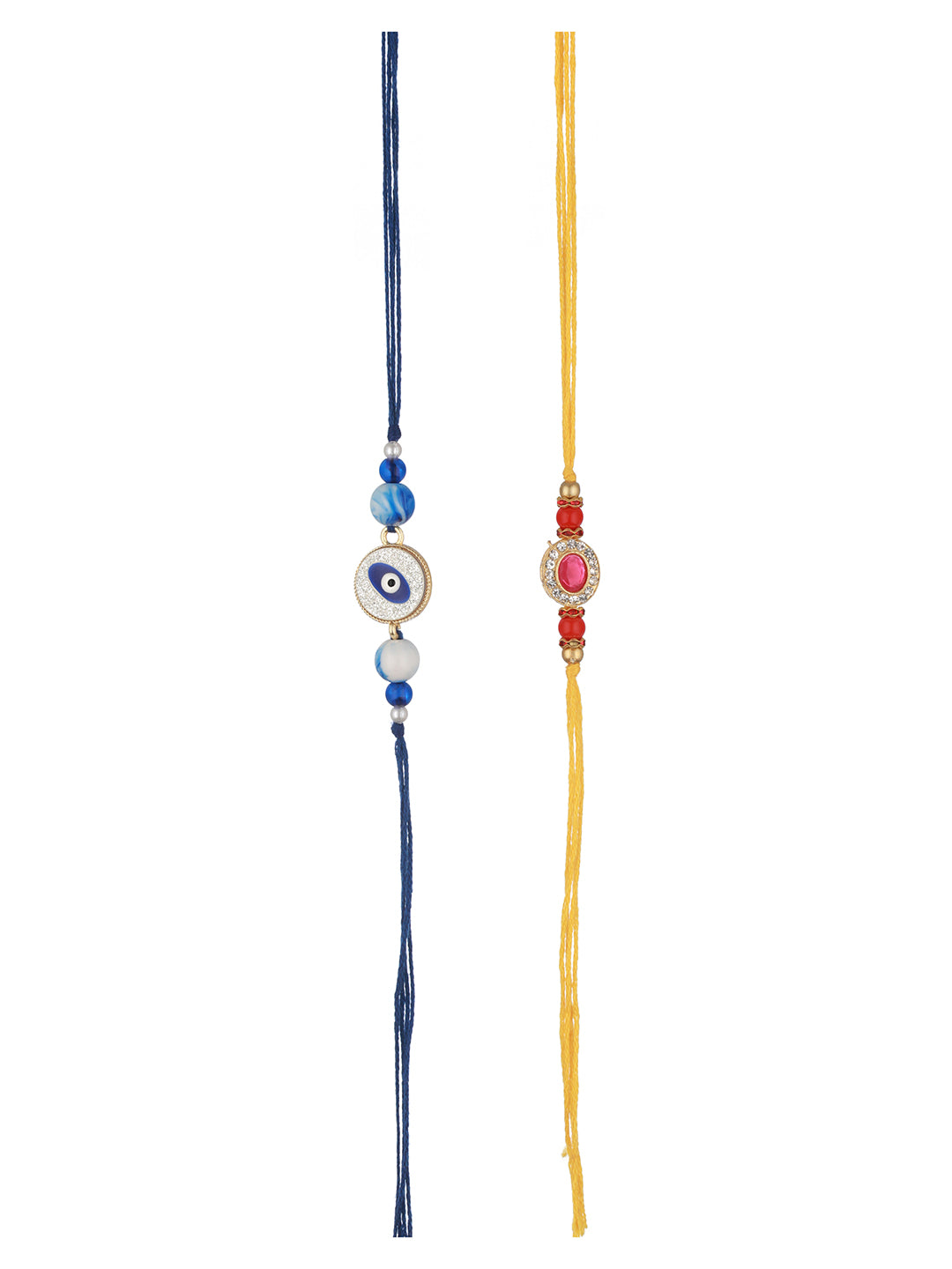 Set  Of 2 Evil Eye & Red Kundan Studded Rakhi with Roli Chawal