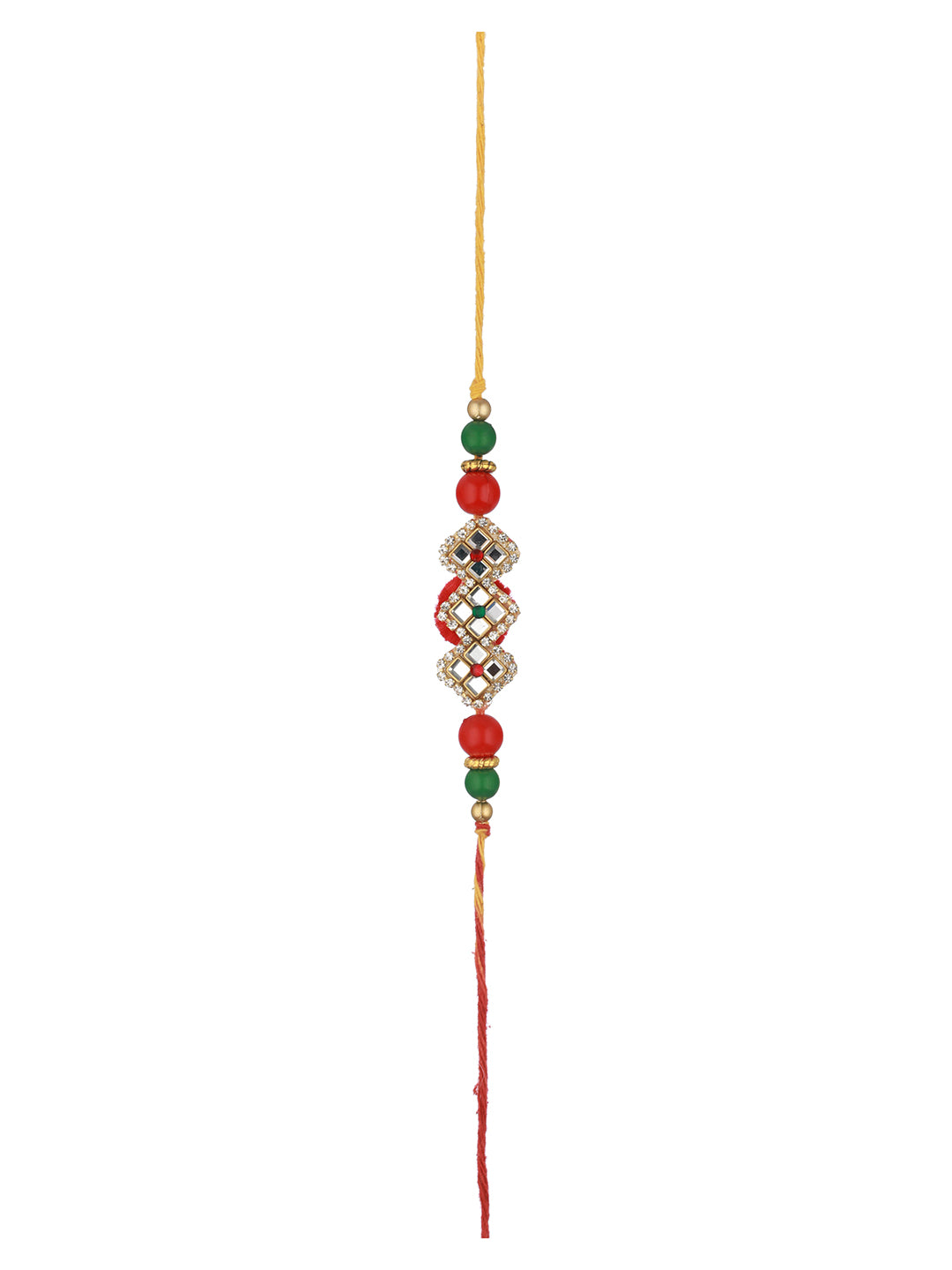 Red Kundan Studded Luxe Rakhi with Roli Chawal
