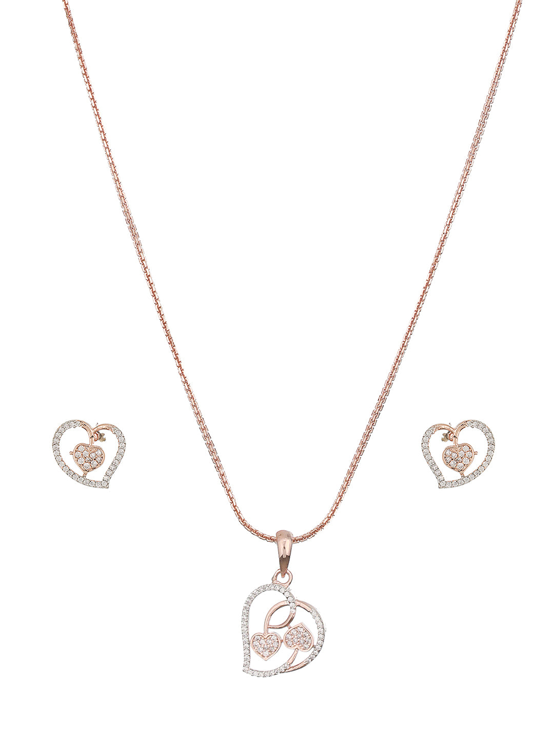 Rose Gold Toned AD Heart Shaped Minimal dailywear Locket Jewellery  set