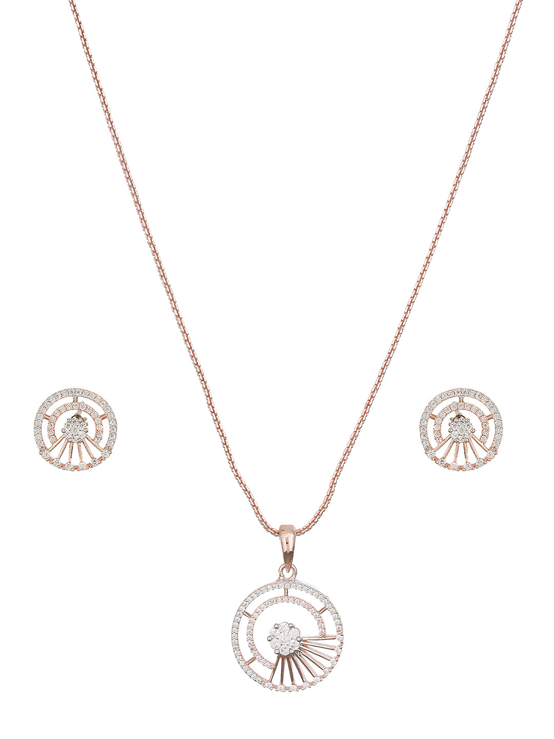 Rose Plated AD Studded Minimal Officewear Locket Jewellery Set