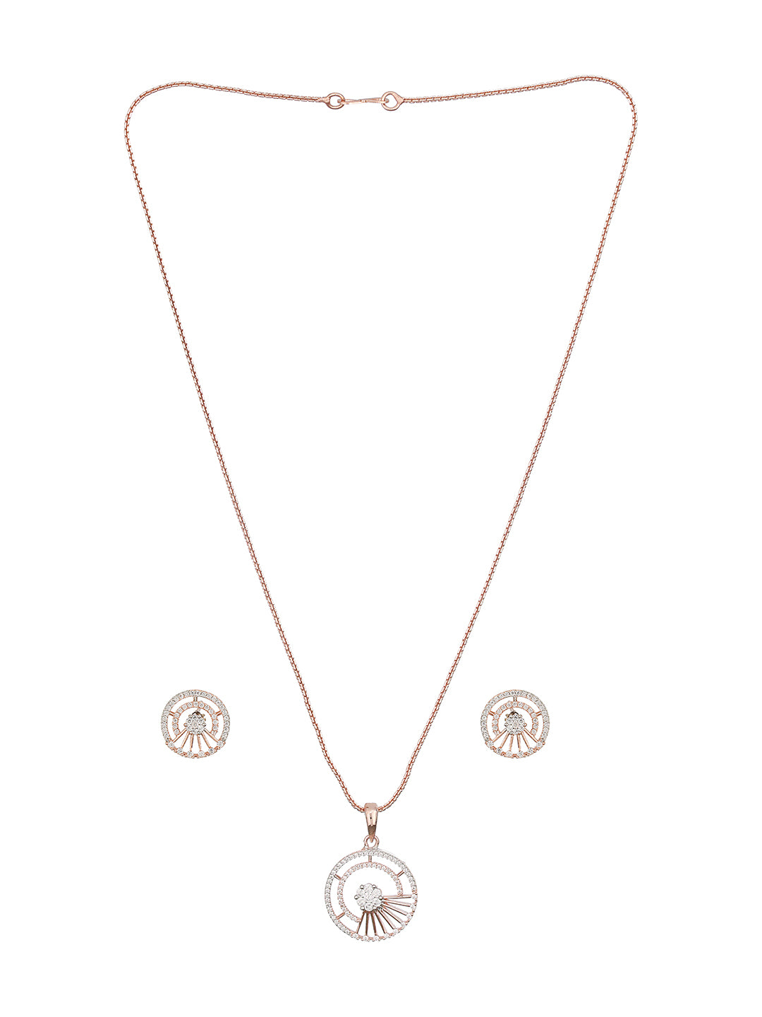 Rose Plated AD Studded Minimal Officewear Locket Jewellery Set
