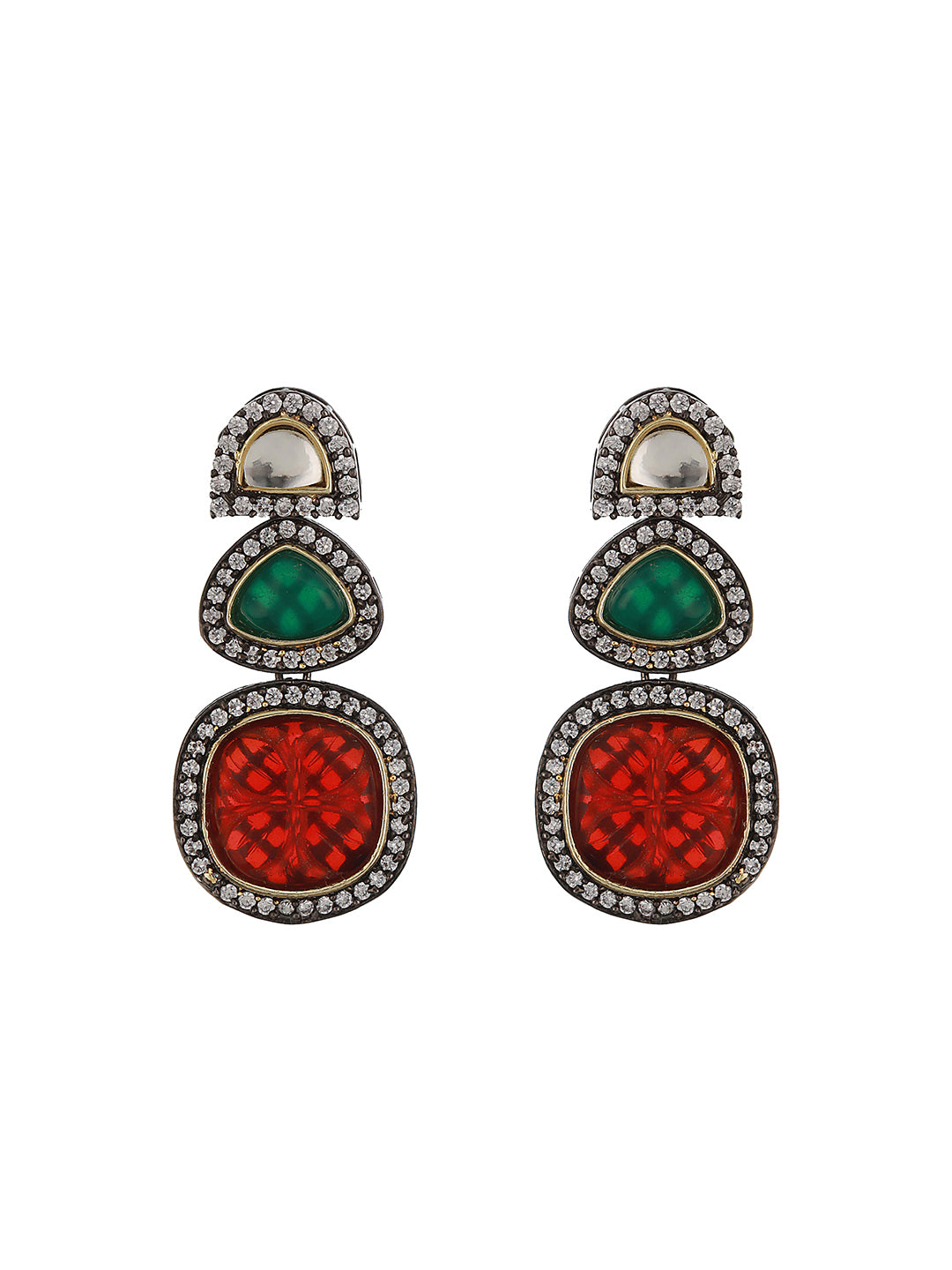 Silver Toned Multicoloured Kundan Designer Hasli Pendant Jewellery Set