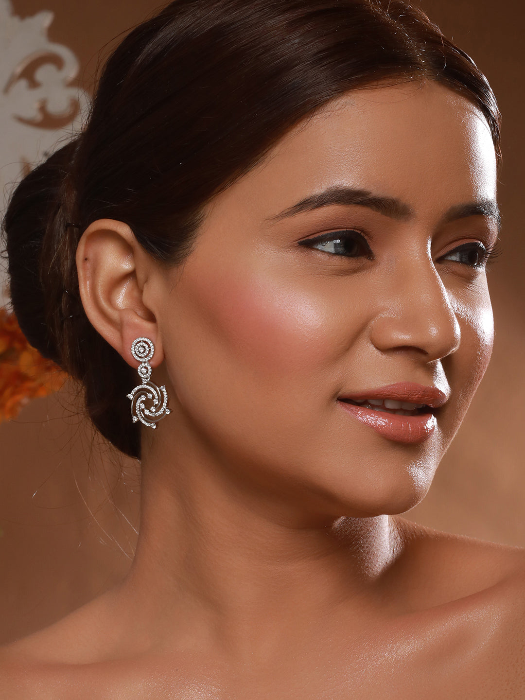 Silver Plated Zircon Studded Quirky  Luxe Dropdown Earrings