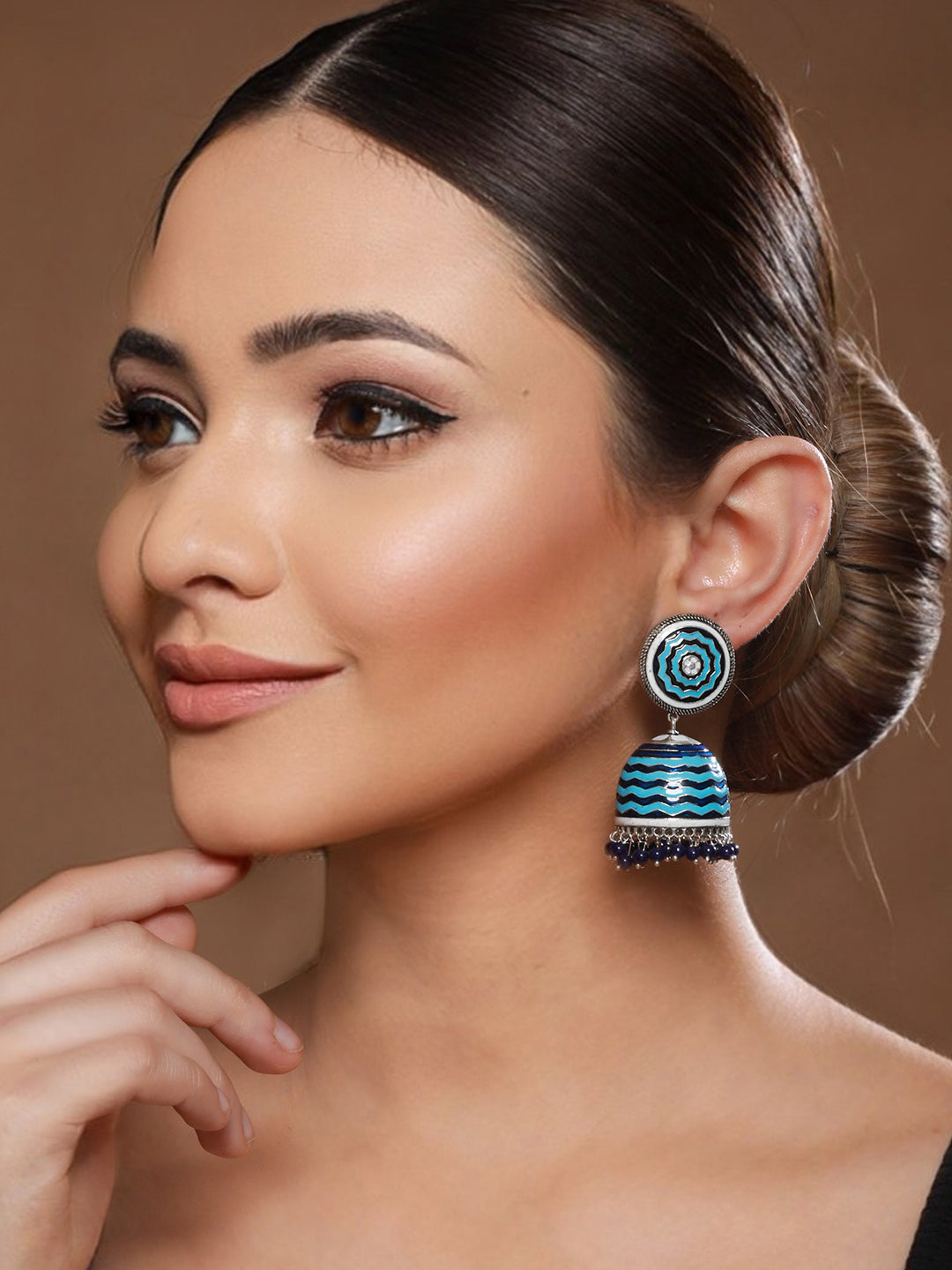 Blue Enamelled Handcrafted Jhumka Earrings