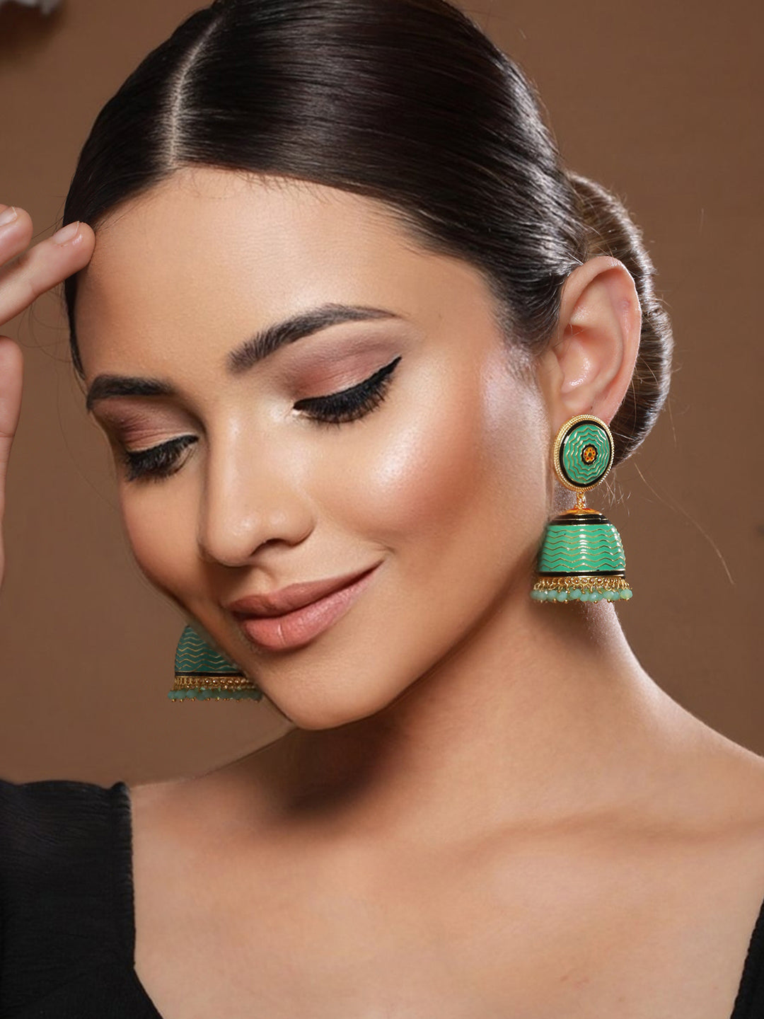 Green Turquoise Handpainted Enamelled Jhumka earrings