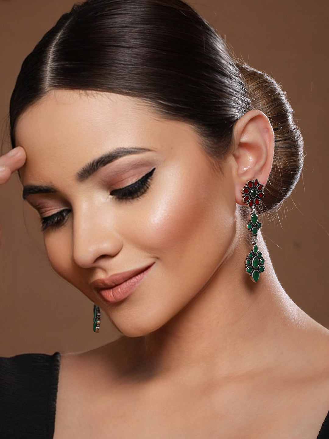 Yellow stone studded Drop Earrings