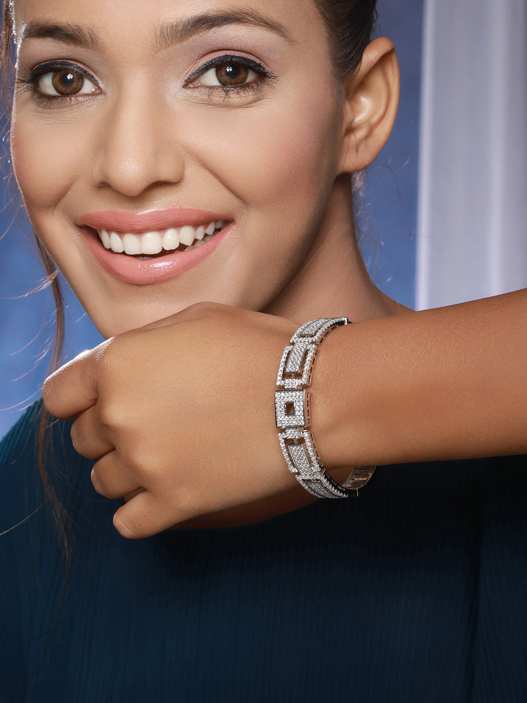 Silver Toned CZ Studded Luxe Trendy Bangle Kada Bracelet