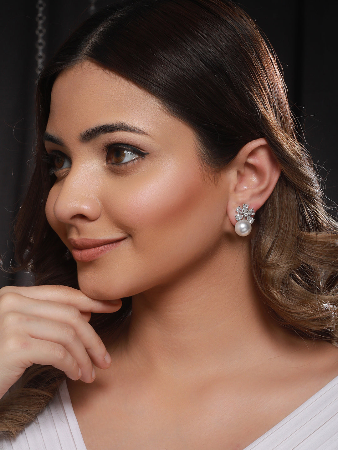 Silver Toned Pearl Beaded Minimal Studs earrings