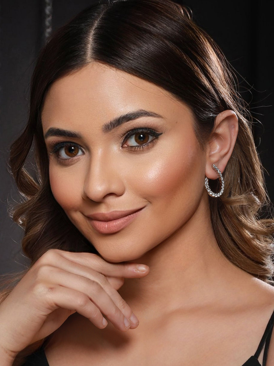 Silver Toned AD studded Hoop Earrings