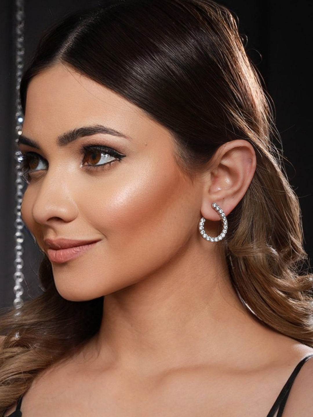 Silver Toned AD studded Hoop Earrings