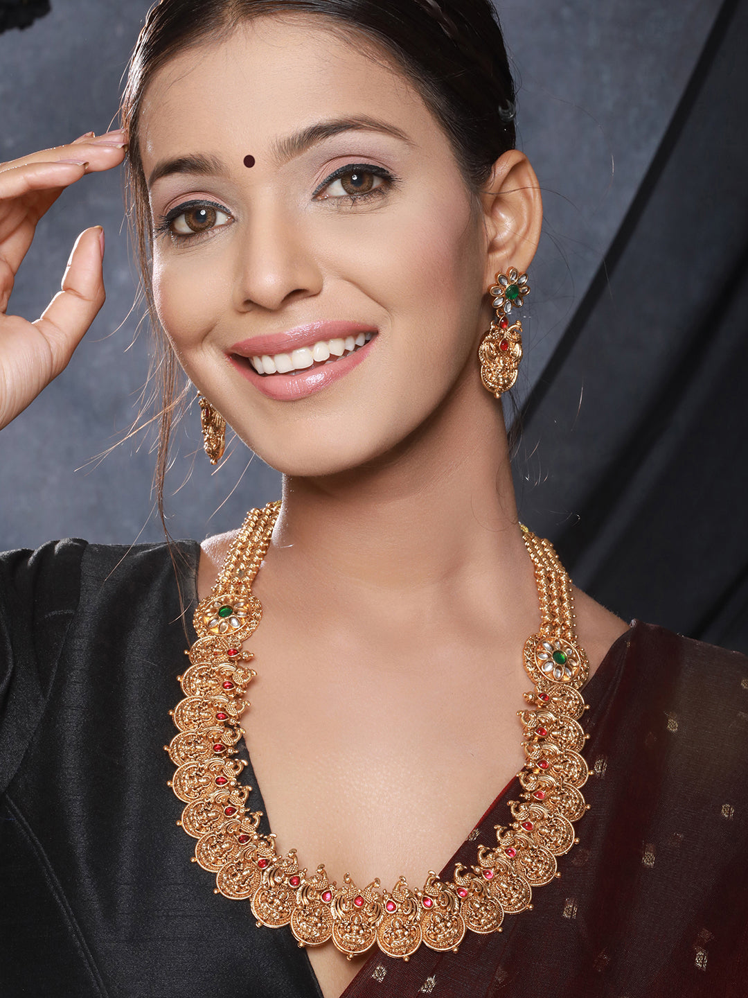 Gold Plated CZ Peacock Coin Temple Jewellery  Set