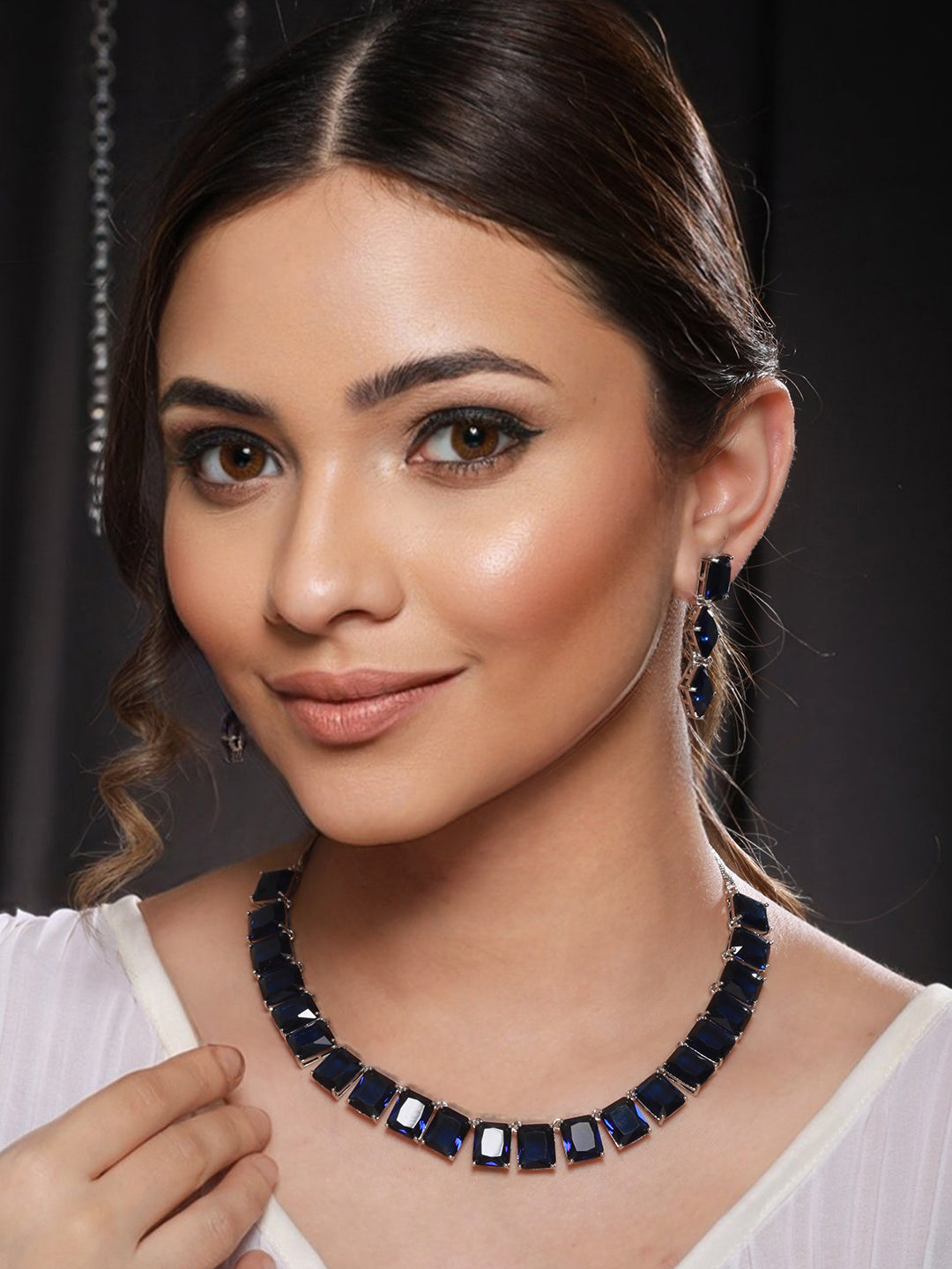 Silver Plated Blue CZ studded Minimal Jewellery Set