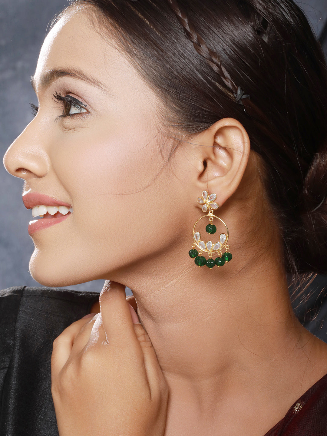 Gold Plated Green AD Chandbali Delicate Earring
