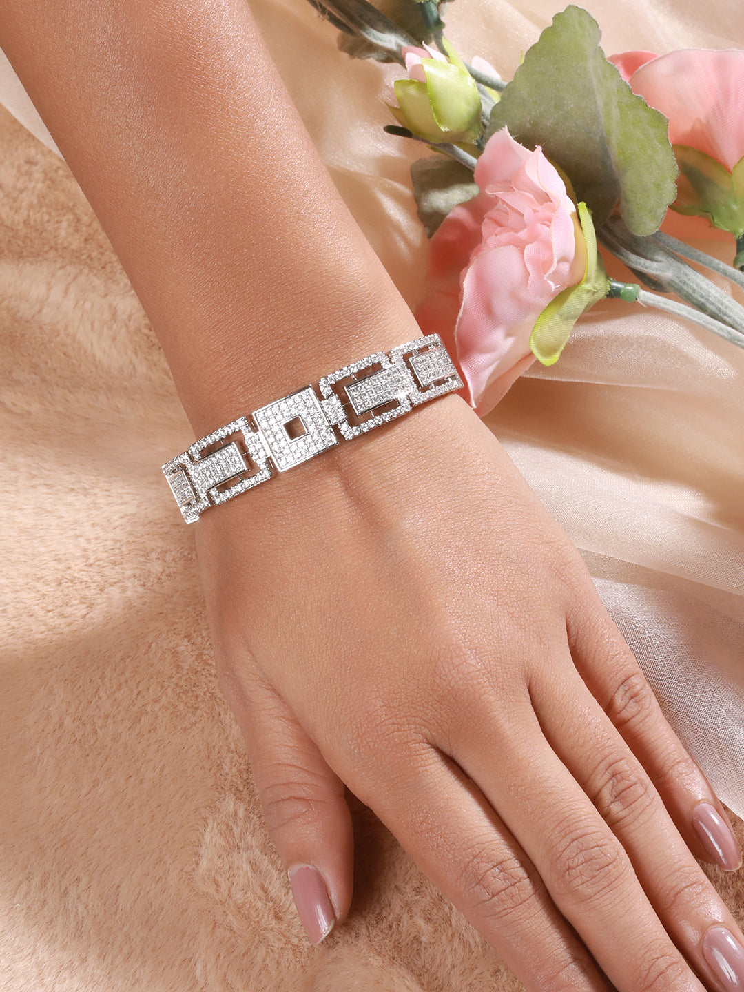 Silver Toned CZ Studded Luxe Trendy Bangle Kada Bracelet