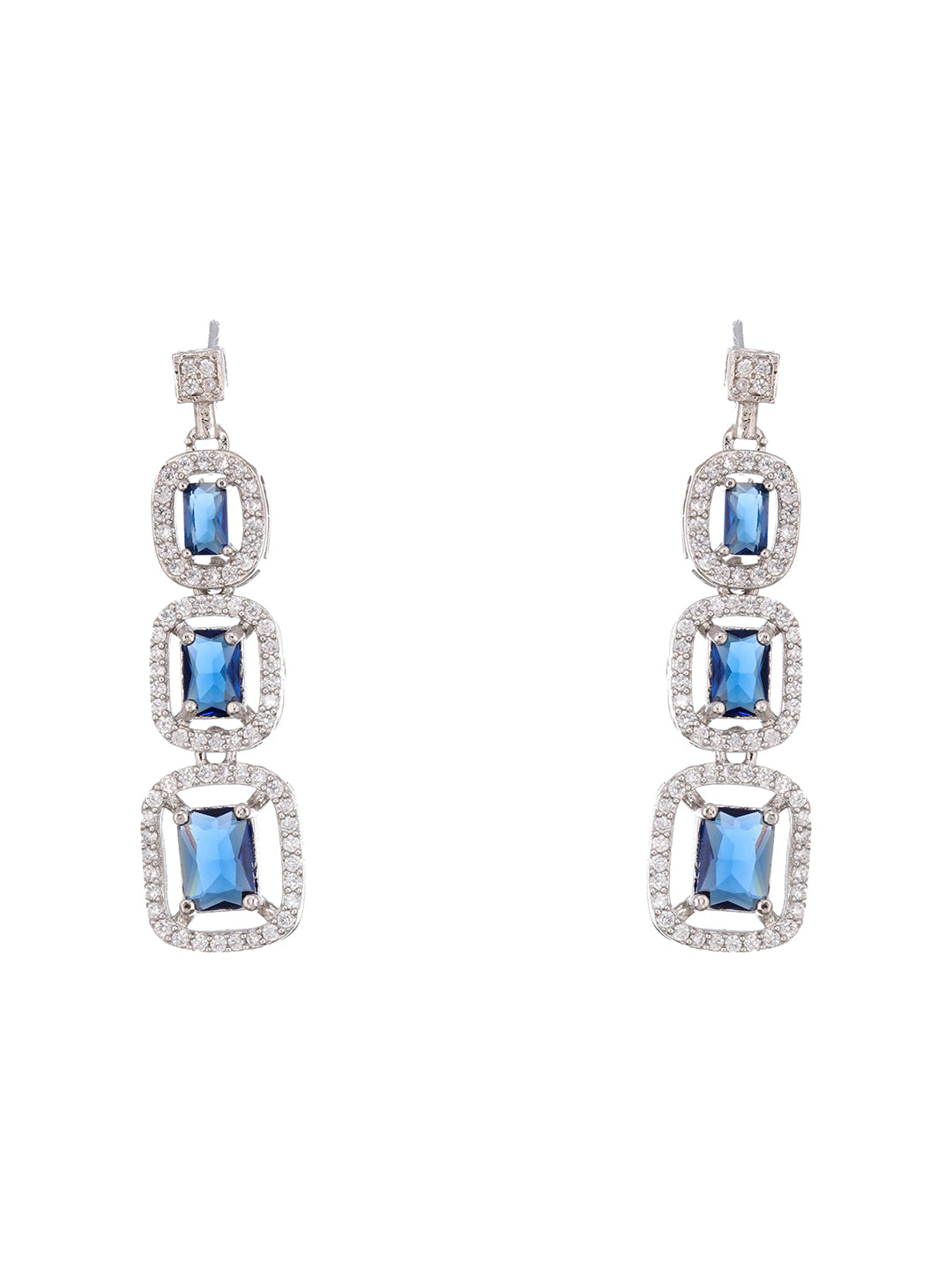 Silver Plated  Blue Zircon Studded Double Lined Bridal Designer  Jewellery set