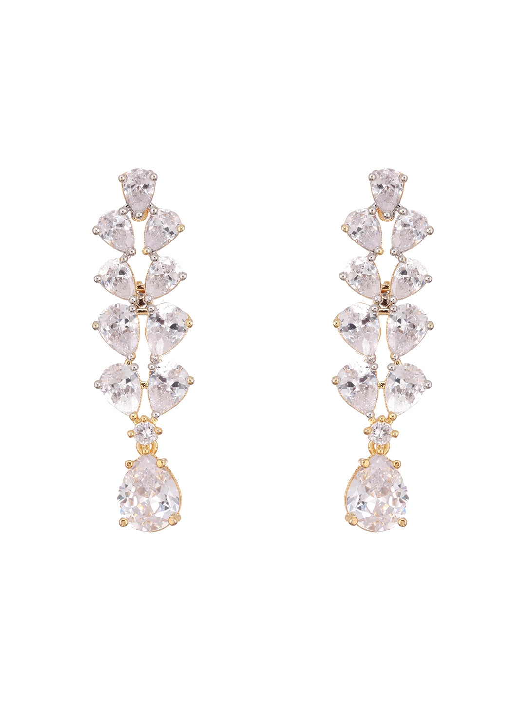 Gold Plated Zircon Studded Double  Lined Pear Shaped Solitaire Bridal Necklace jewellery Set