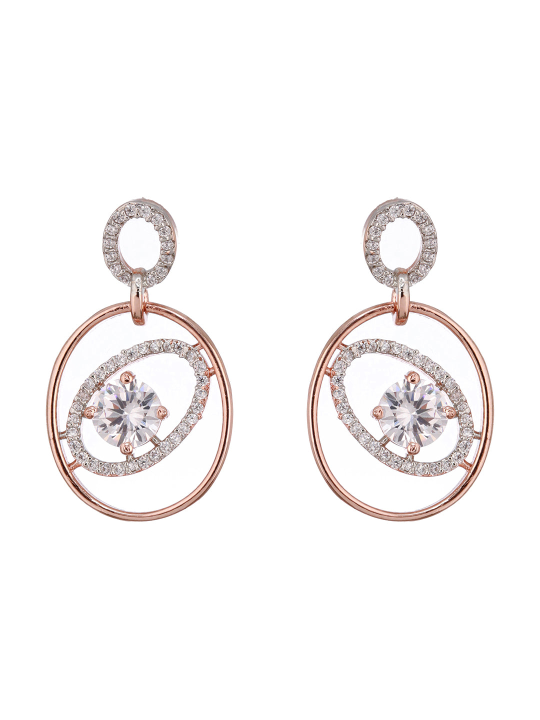 Rose Gold Plated Zircon Studded Solitaire Minimal  Pendant Necklace Jewellery Set