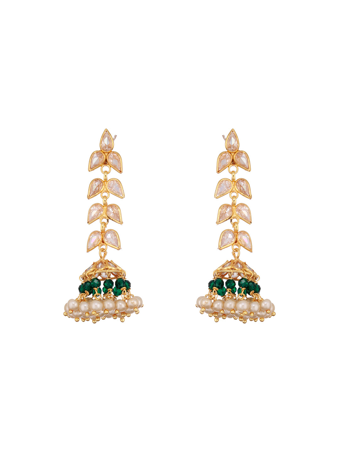 24K Gold Plated Zircon Studded Pearl Beaded Dropdown Minimal lightweight Jhumka Earrings