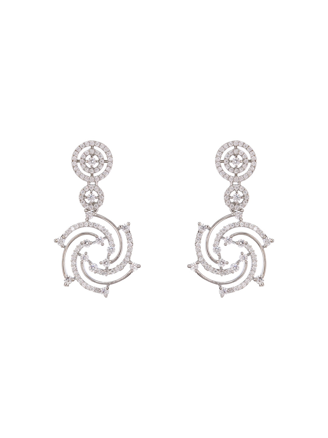 Silver Plated Zircon Studded Quirky  Luxe Dropdown Earrings