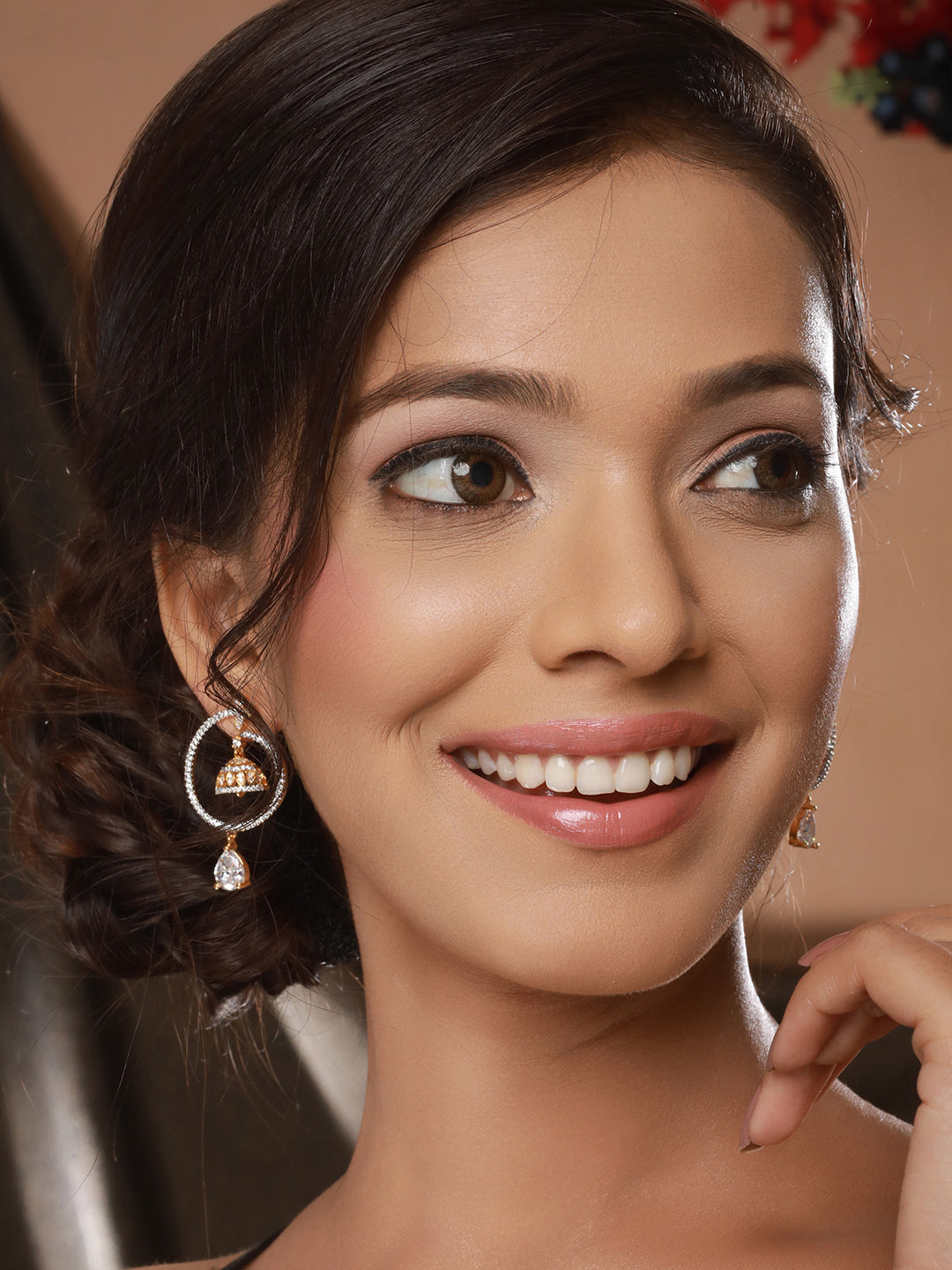 Gold Toned Zircon Studded Designer Hoop Jhumka earringsEarring