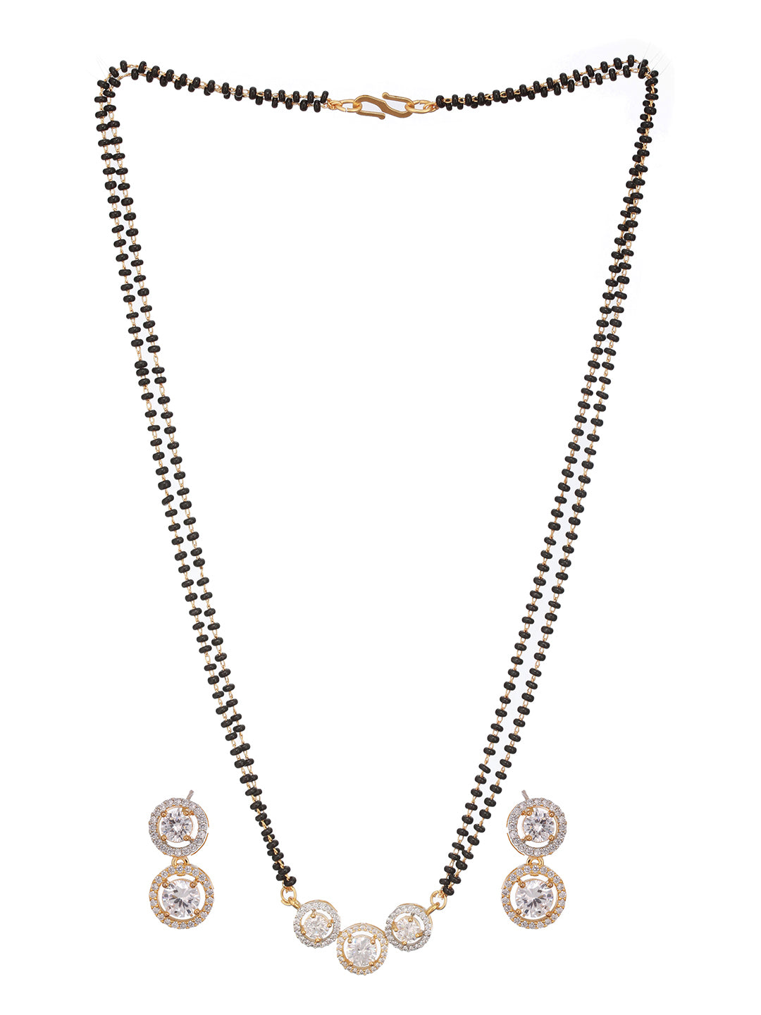 Gold-Plated-Zircon-Studded-Black-Bead-Mangalsutra-Chain-Minimal-solitaire-Jewellery-Set